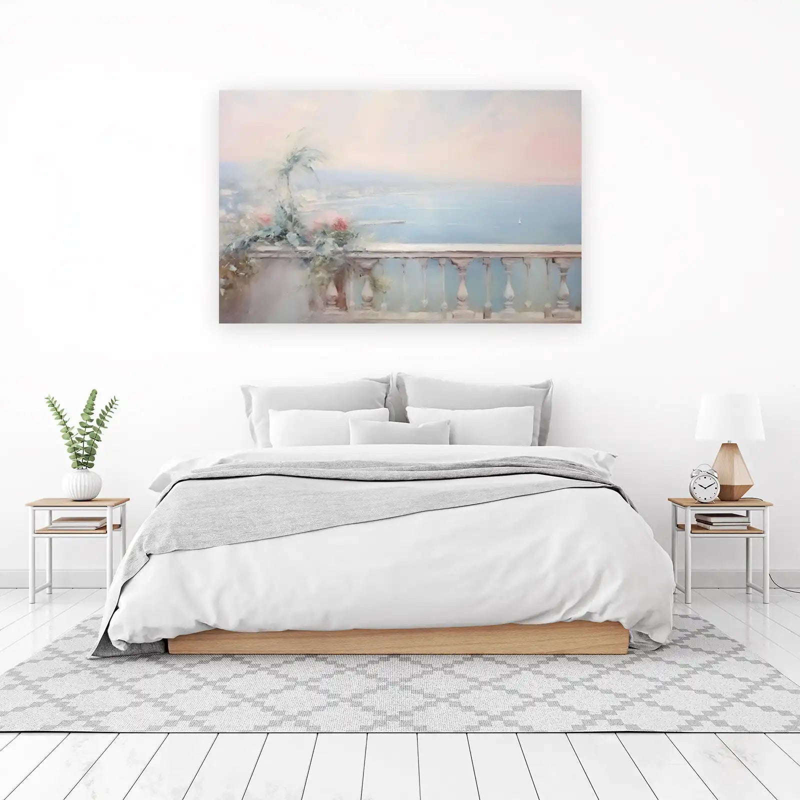 Serene Coastal Balcony Oil Painting Wall Art