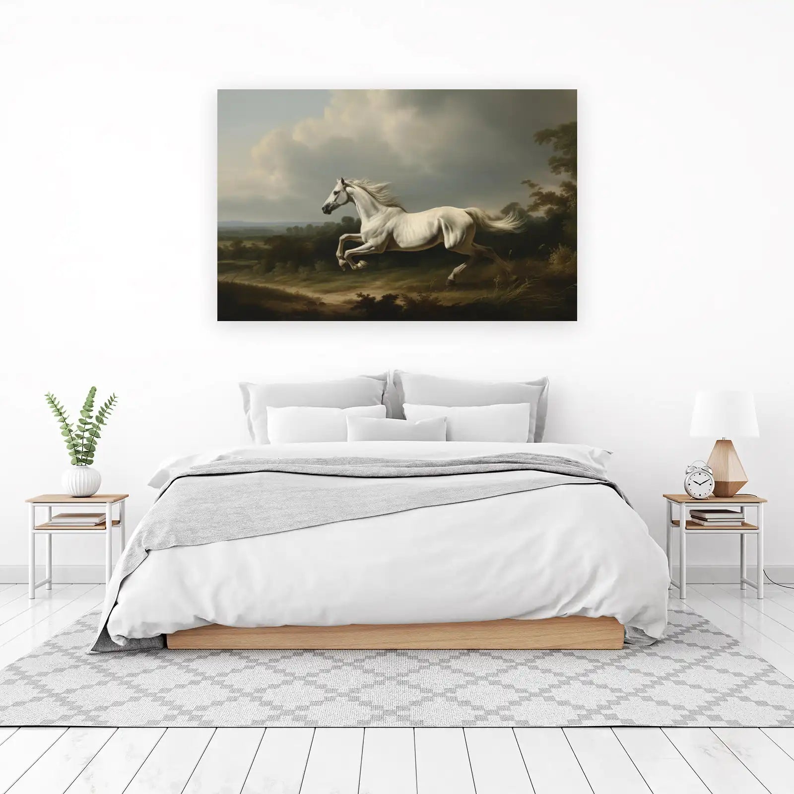 Majestic White Horse Galloping Wall Art