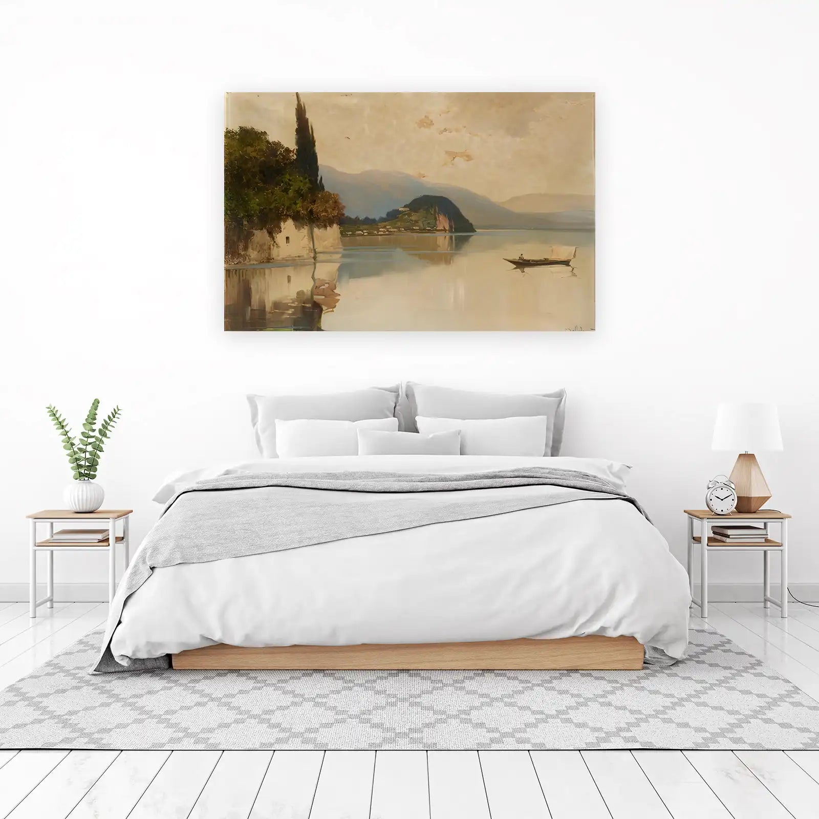 Serene Lake Landscape with Boat Wall Art