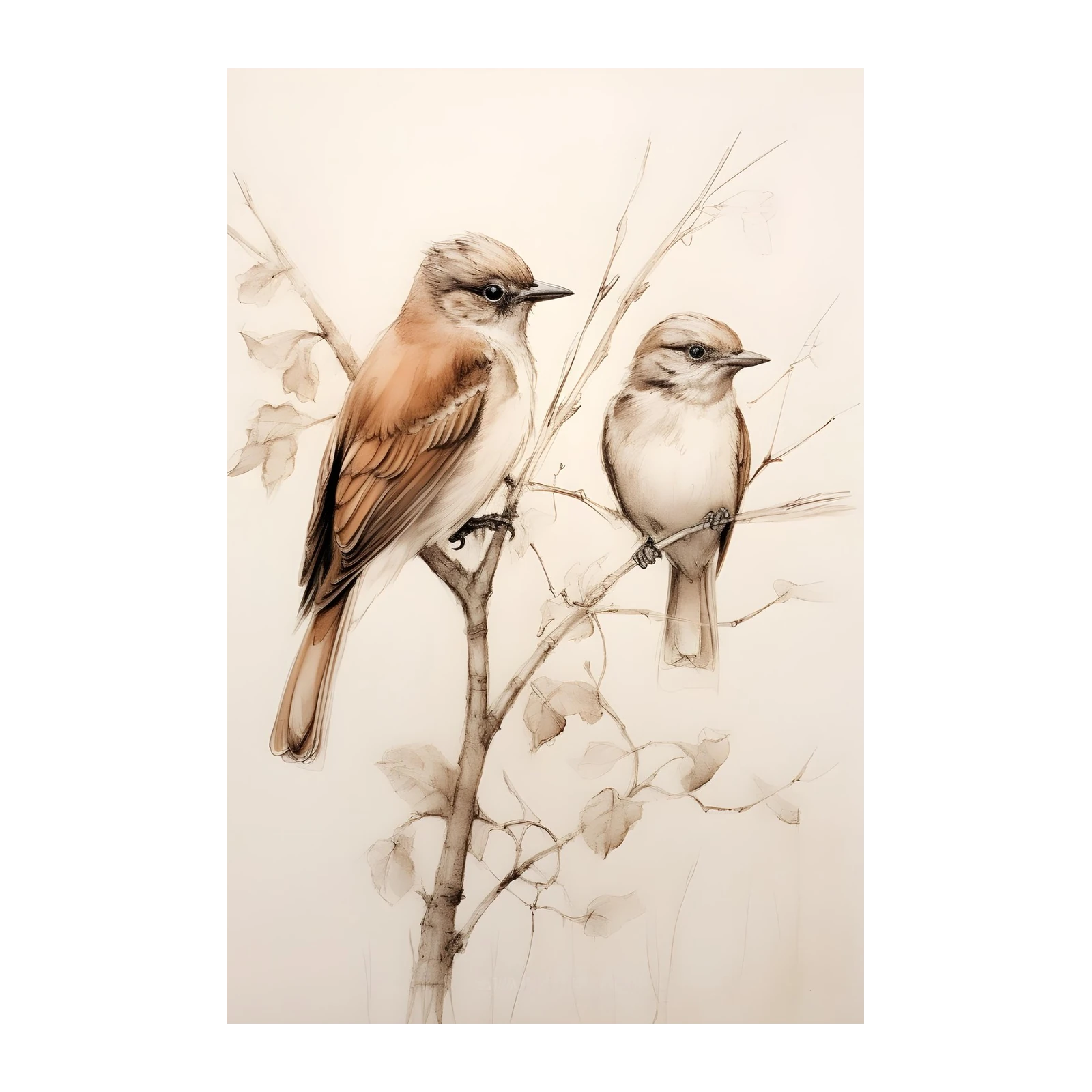 Elegant Birds on Branch Wall Art
