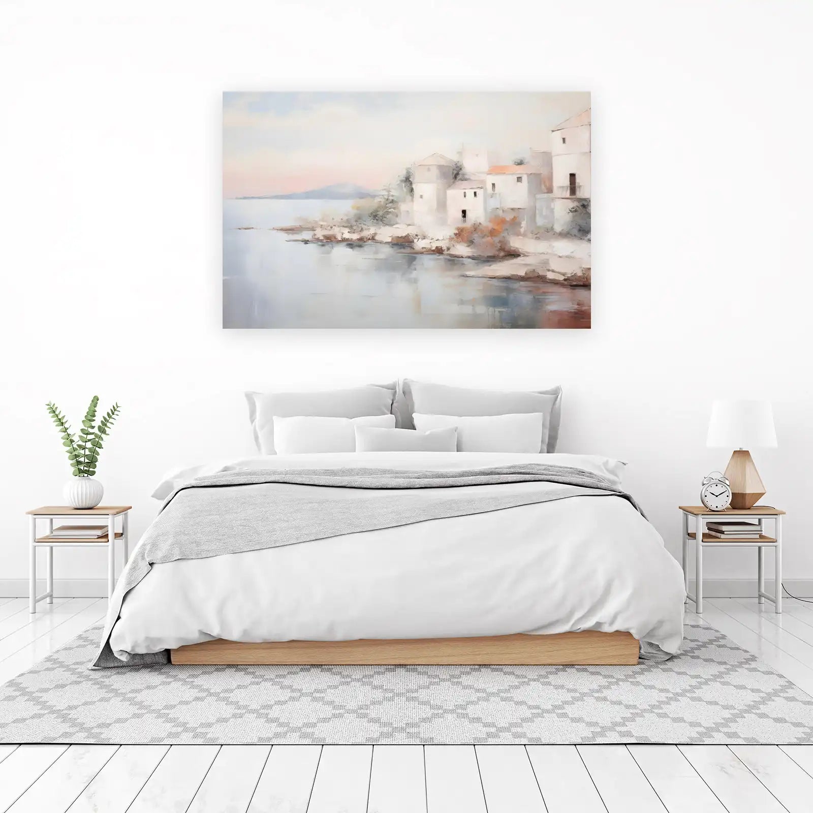 Serene Coastal Village Landscape Wall Art