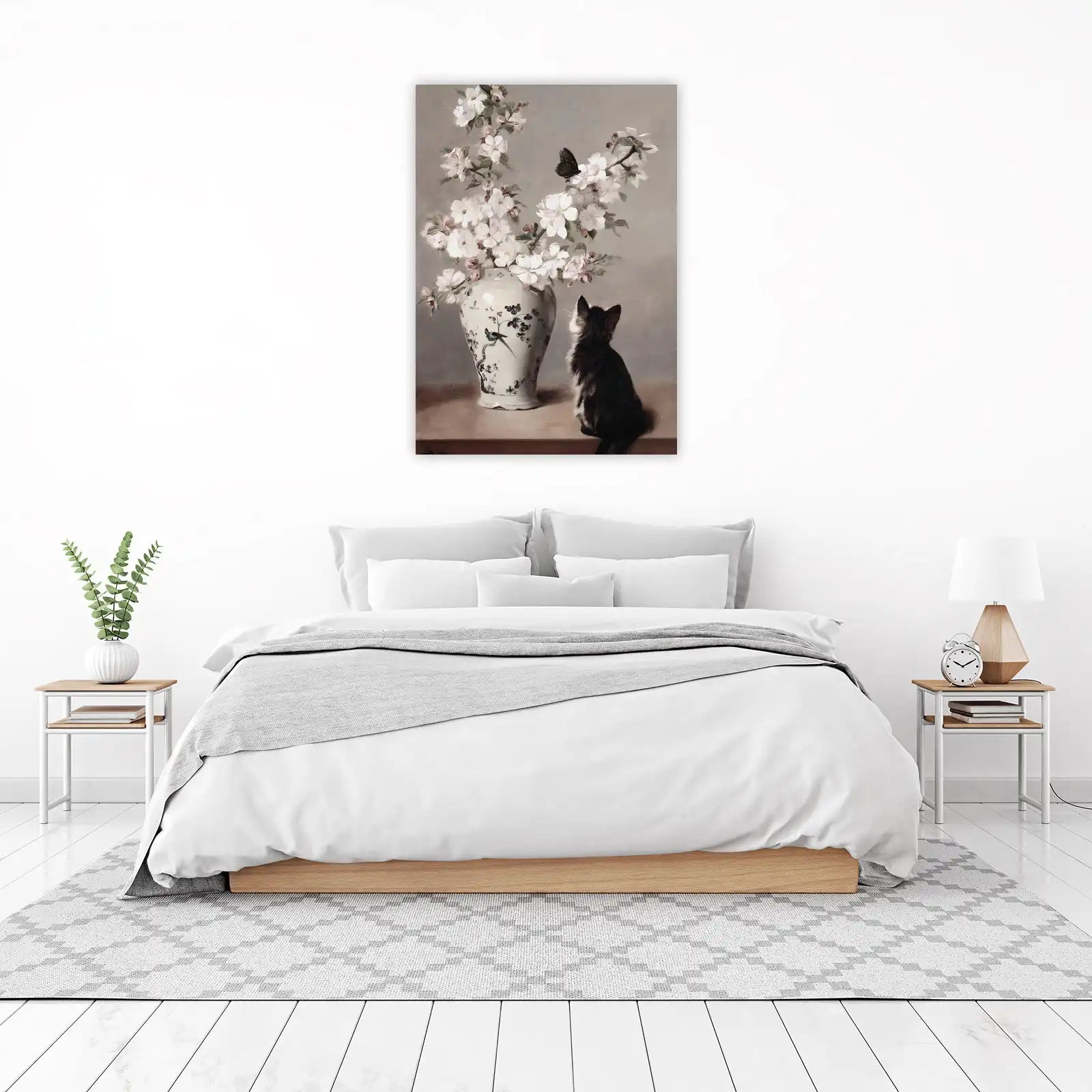Whimsical Kitten & Blossom Butterfly Wall Art