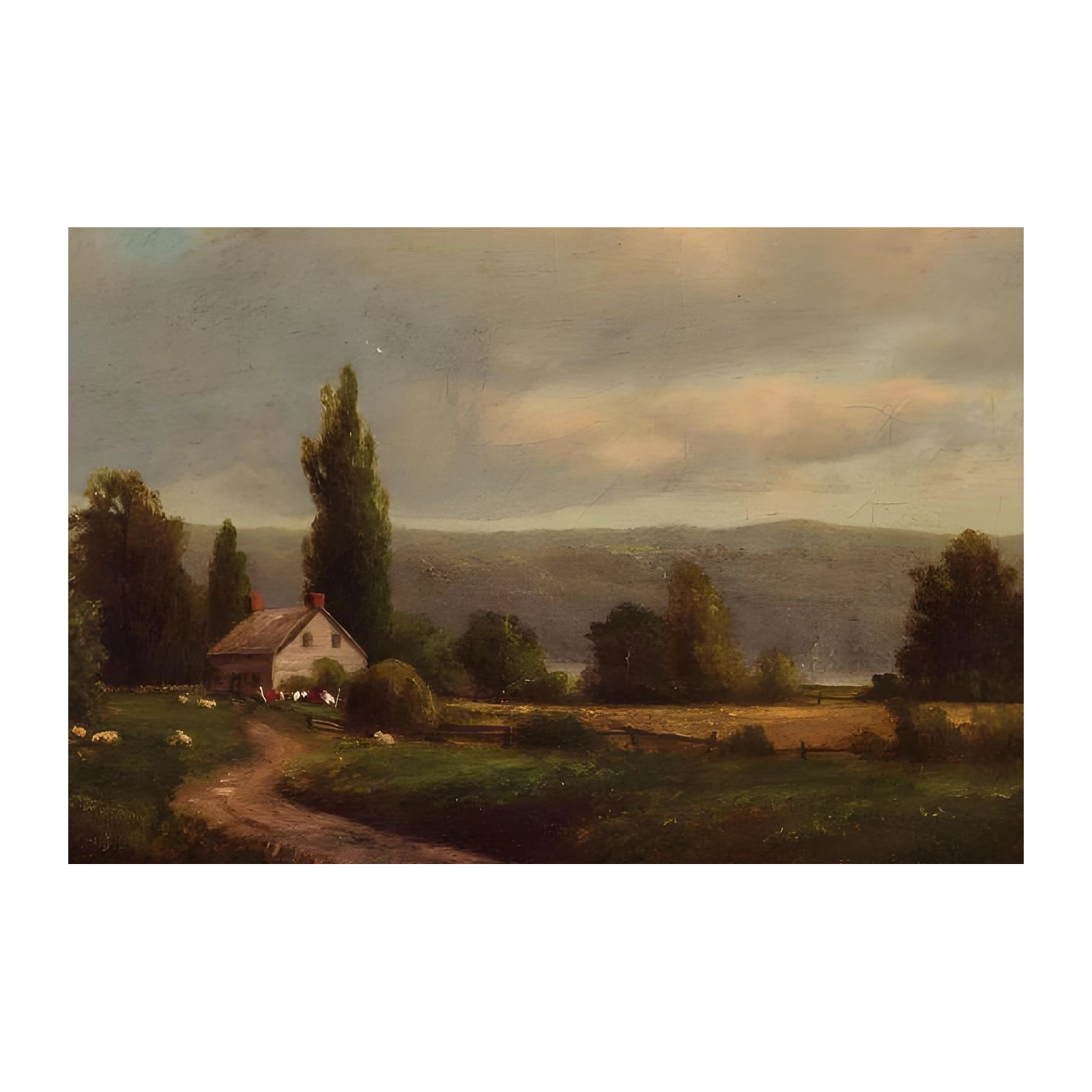 Serene Countryside Farmhouse Landscape Wall Art