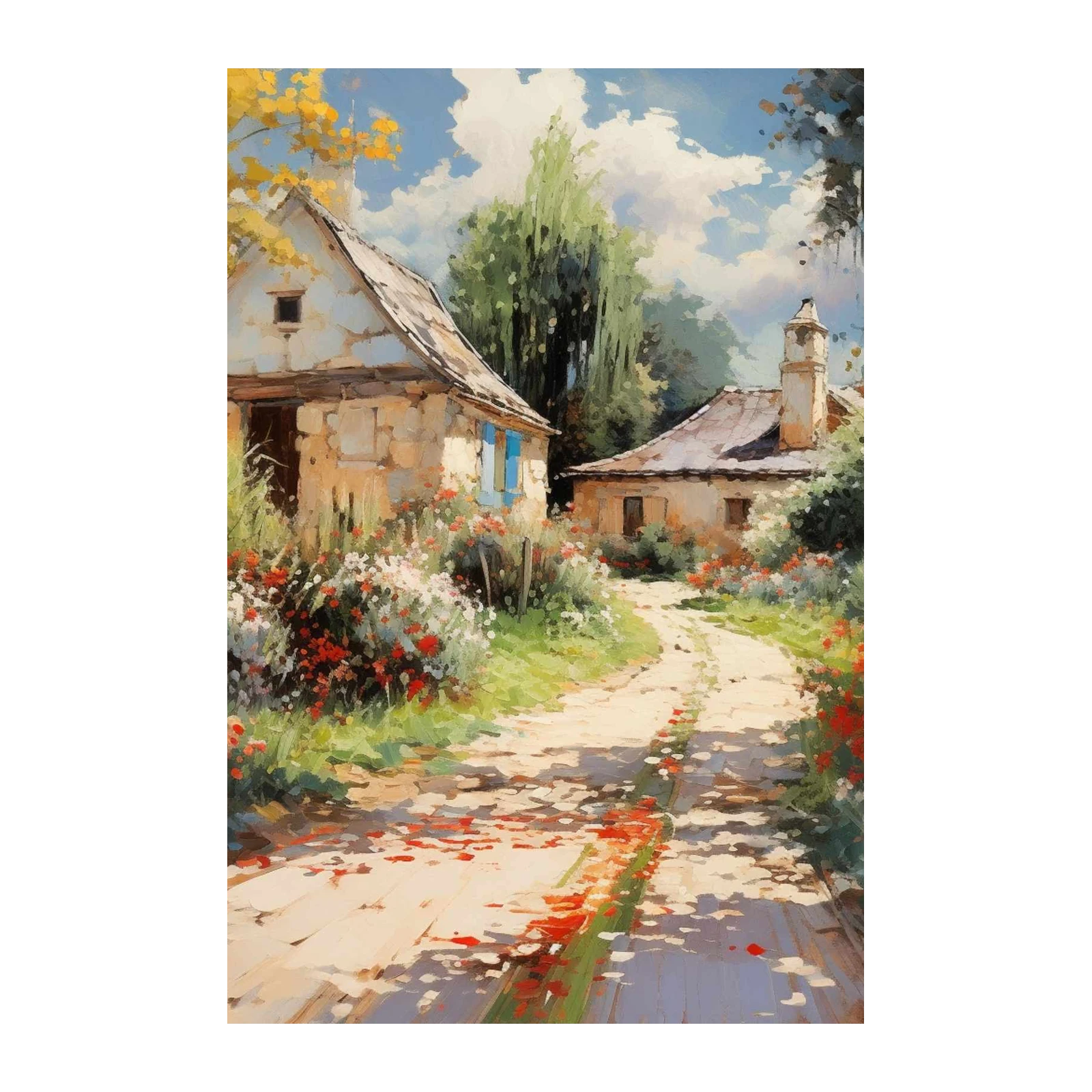 Vibrant Countryside Cottage Floral Path Wall Art