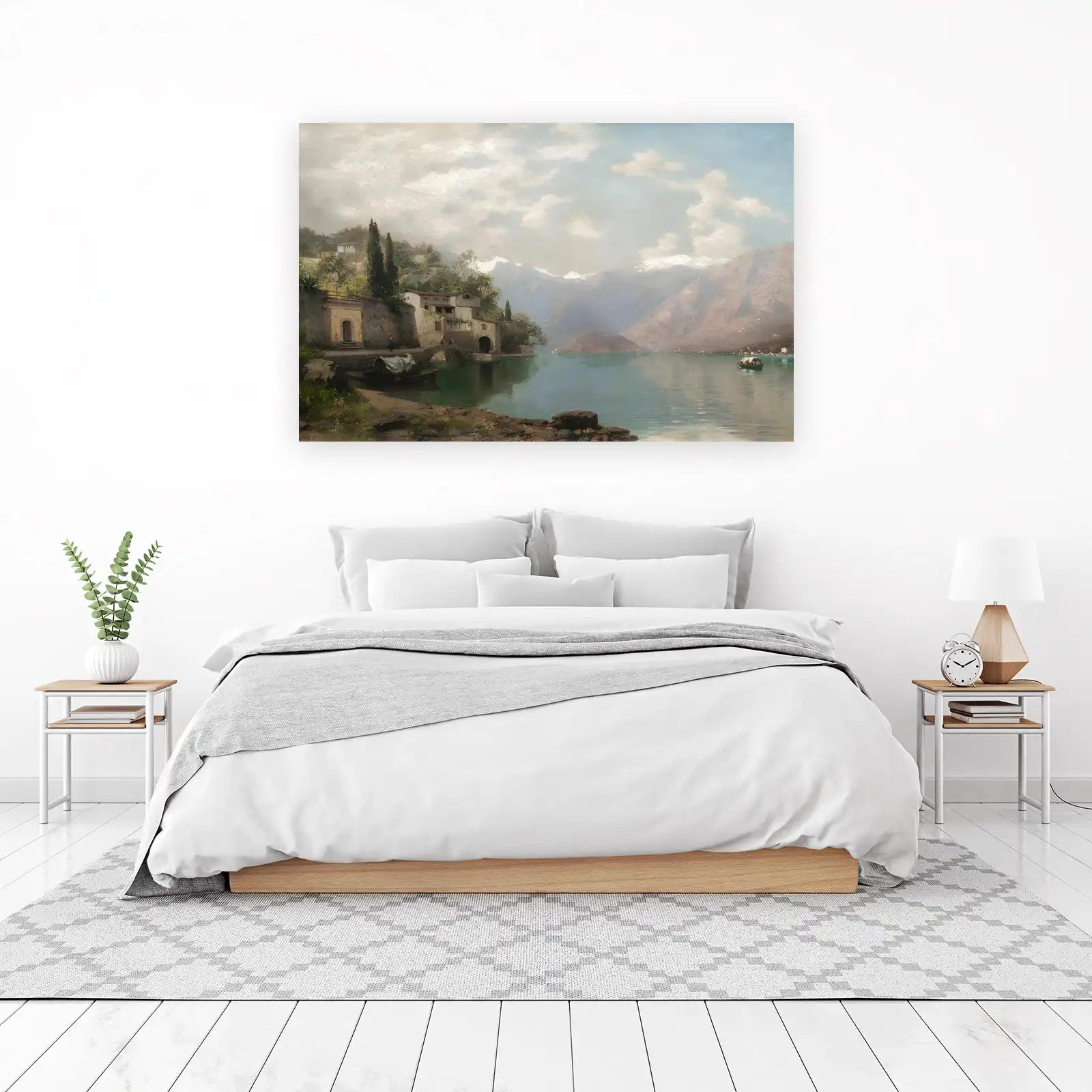 Serene Lakeside Village Landscape Wall Art