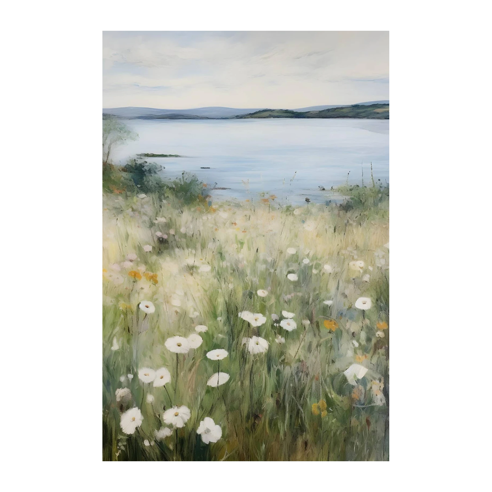 Tranquil Lakeside Wildflowers Wall Art