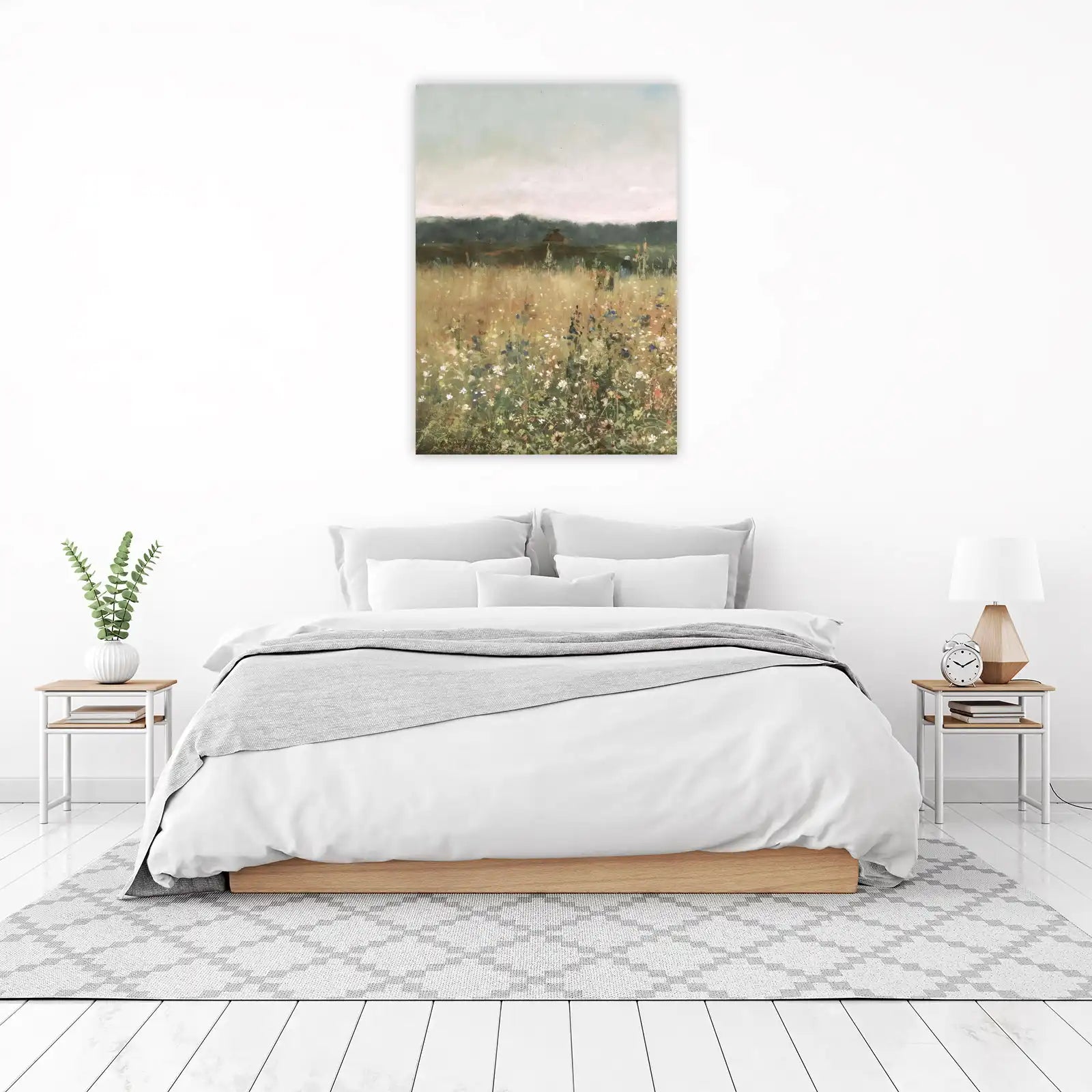 Serene Meadow Landscape Oil Painting Wall Art