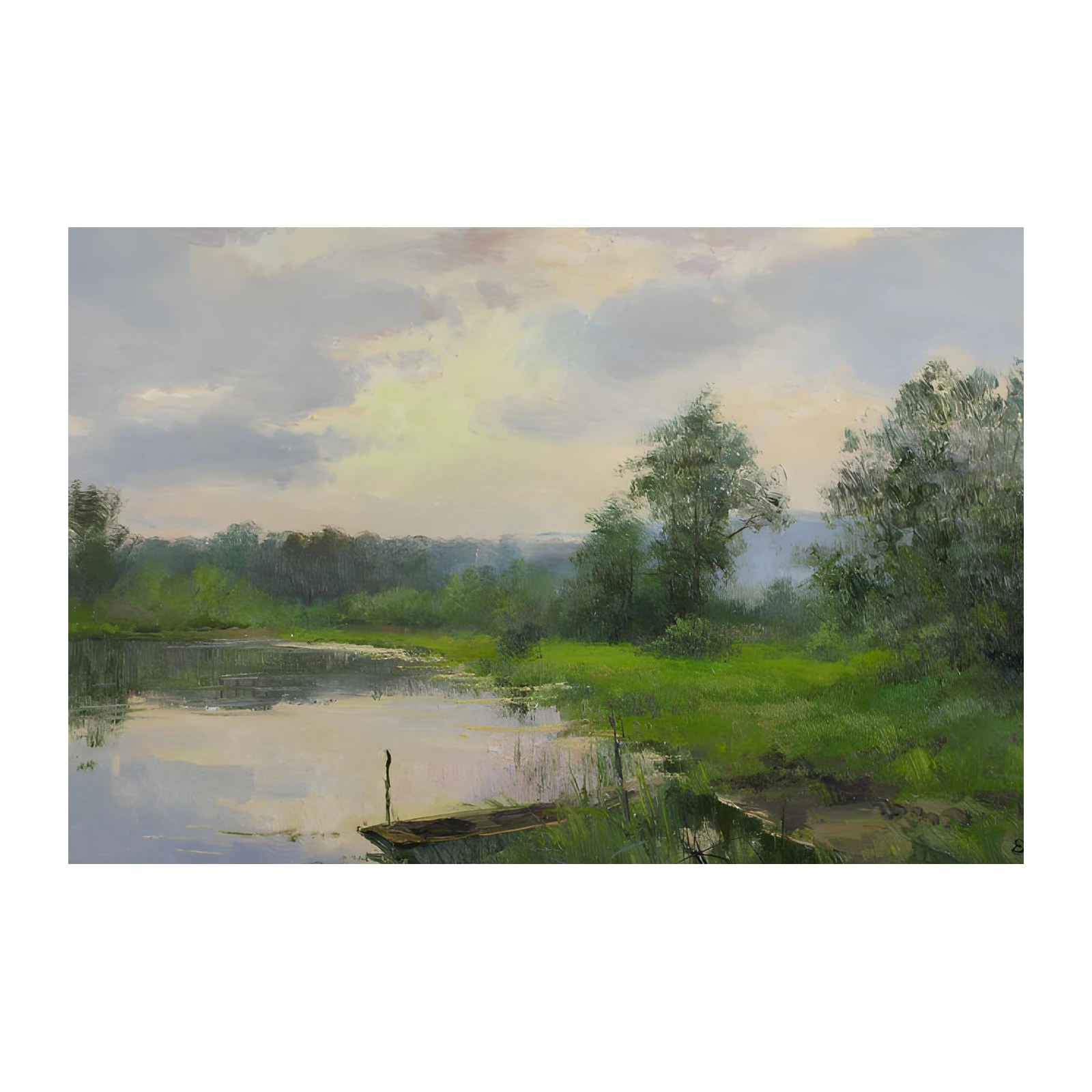 Serene River Landscape Oil Painting Wall Art