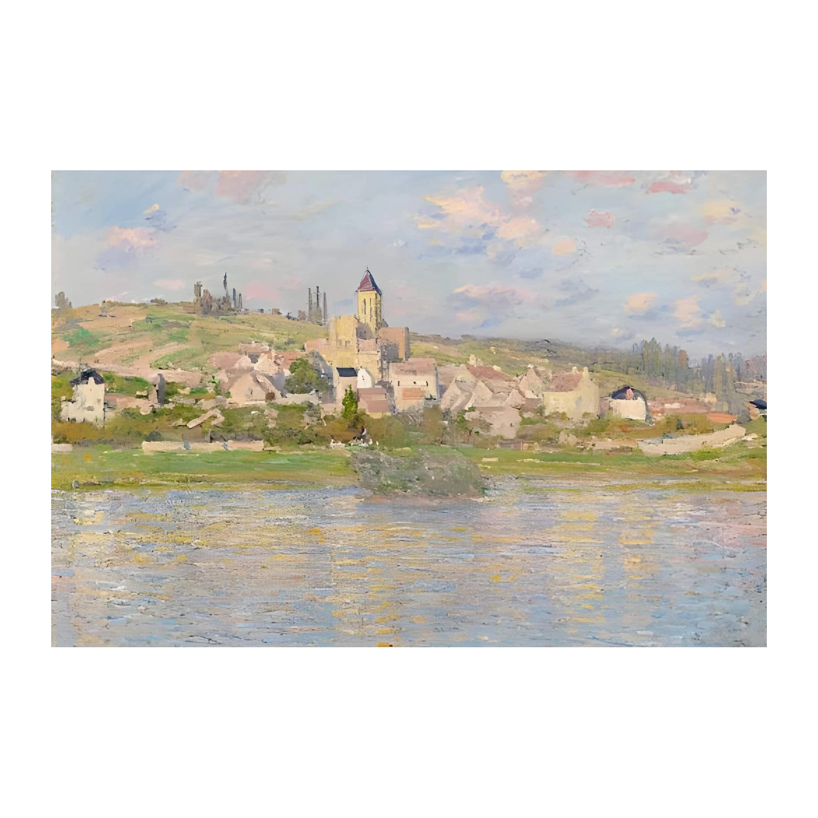 Impressionist Riverside Village Wall Art