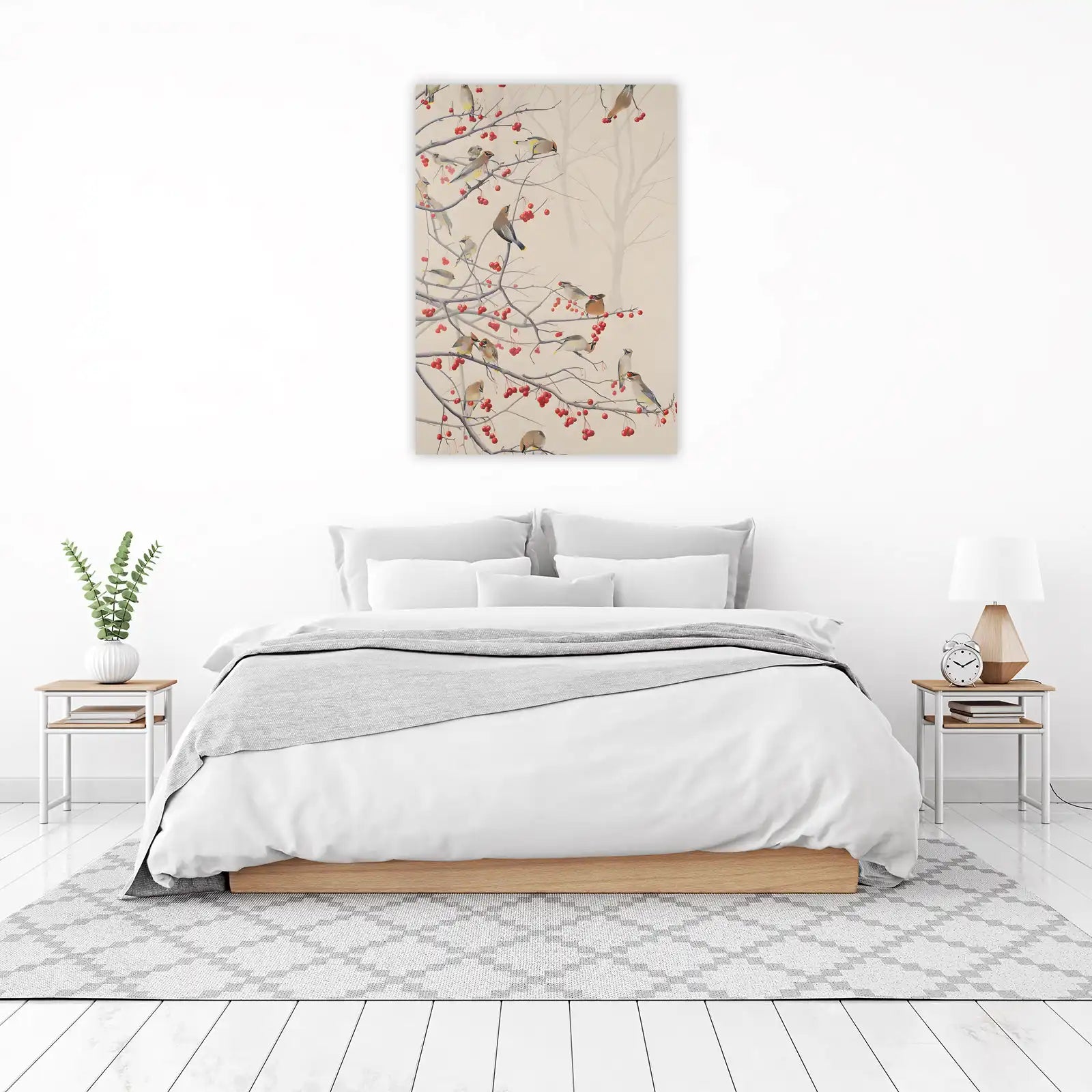 Cedar Waxwing Berry Feast Wall Art