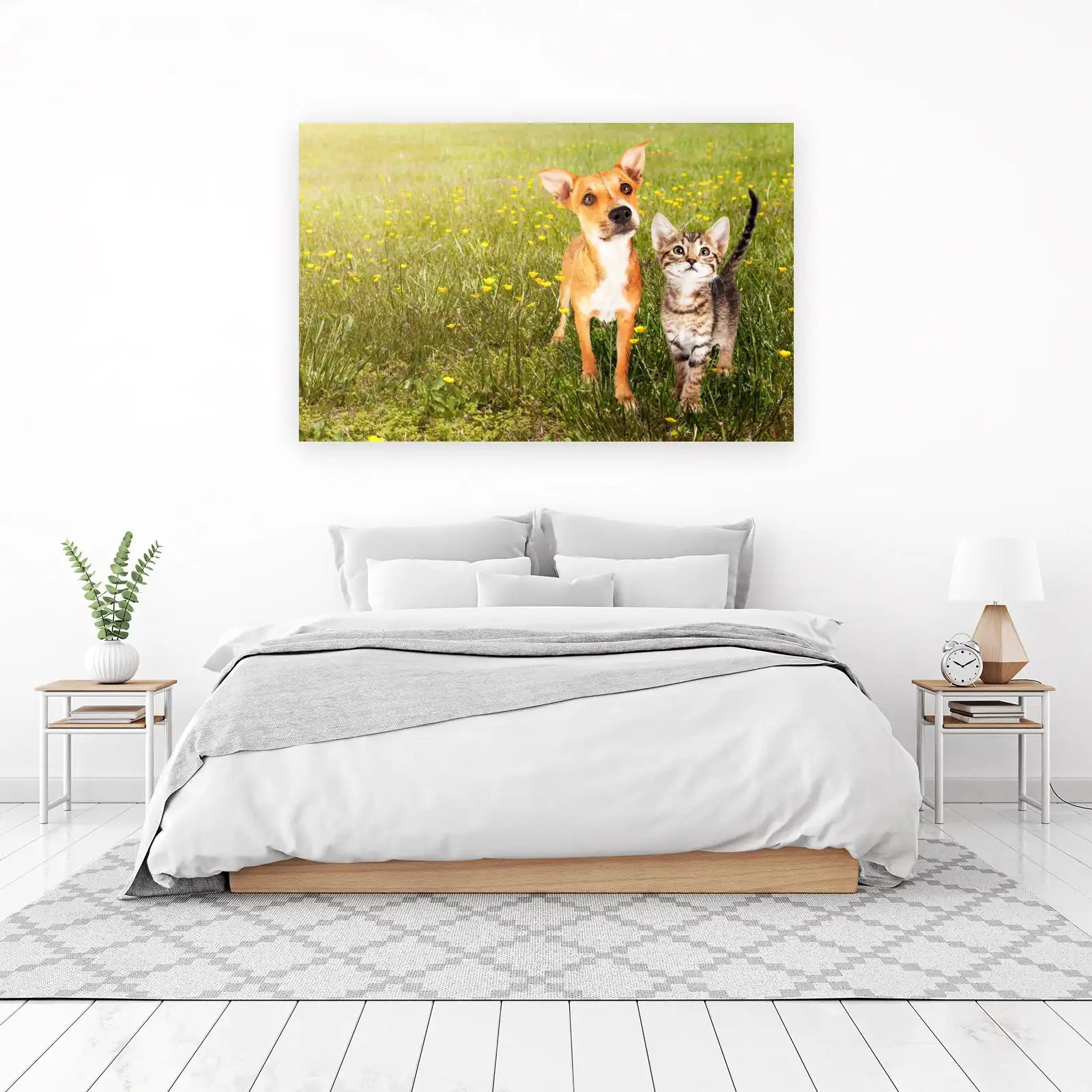 Adorable Dog & Cat in Meadow Wall Art