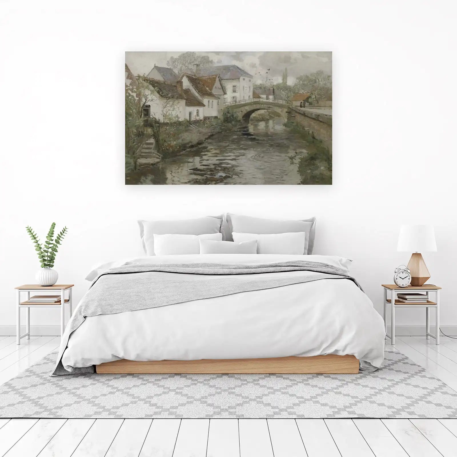 Serene River Bridge Countryside Wall Art