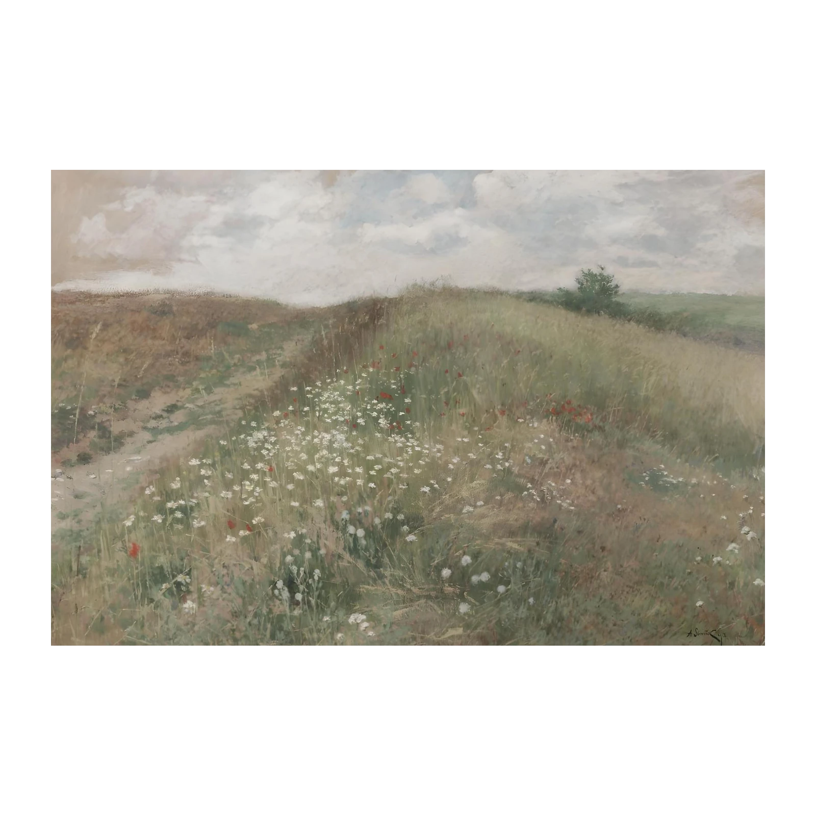 Serene Meadow Wildflowers Landscape Wall Art