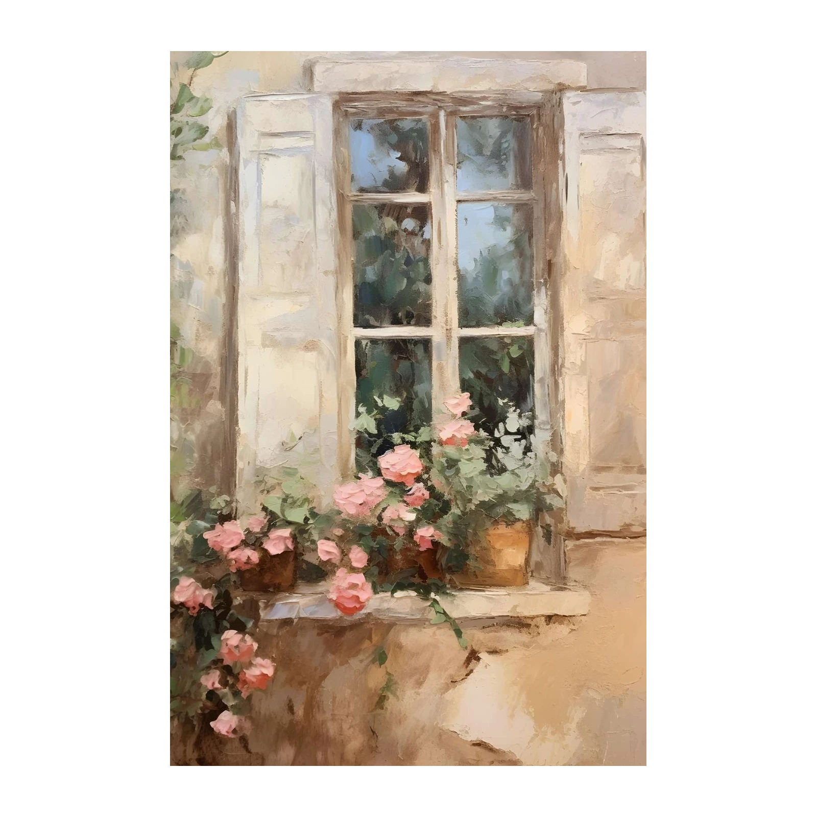 French Countryside Window Roses Wall Art