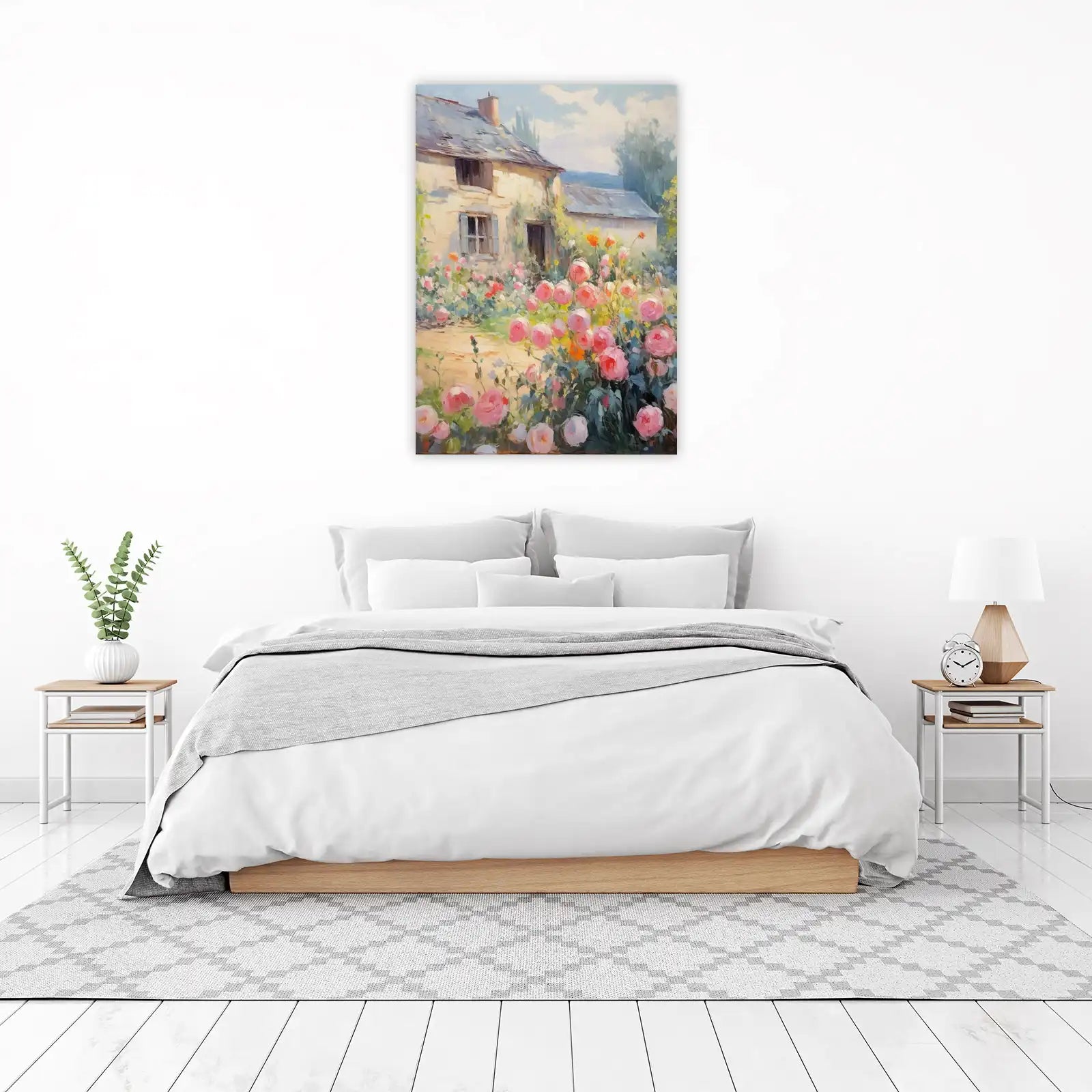 Romantic Rose Garden Cottage Oil Painting Wall Art