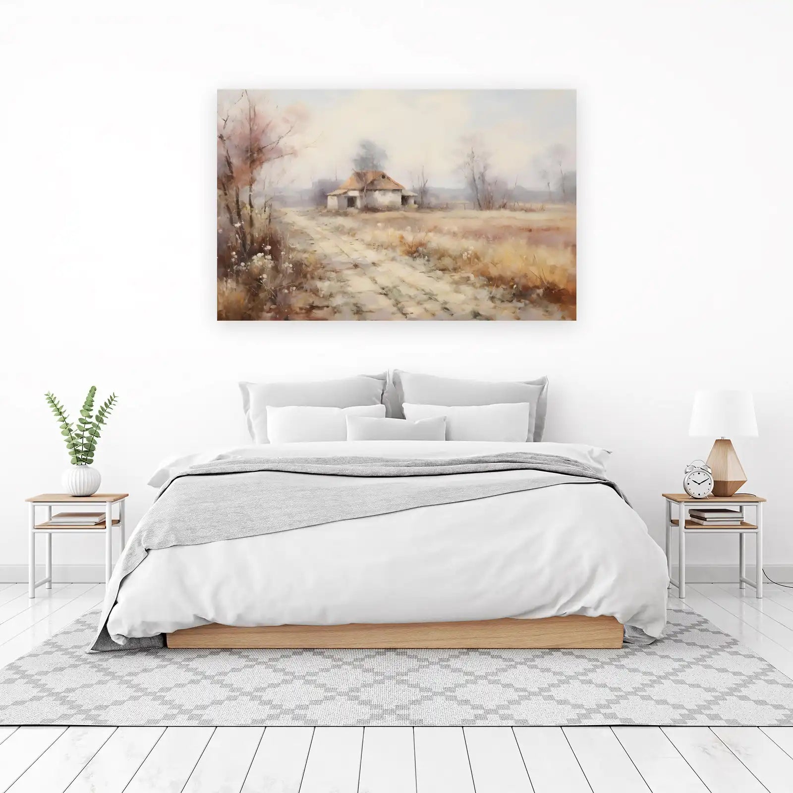 Serene Winter Cottage Landscape Wall Art