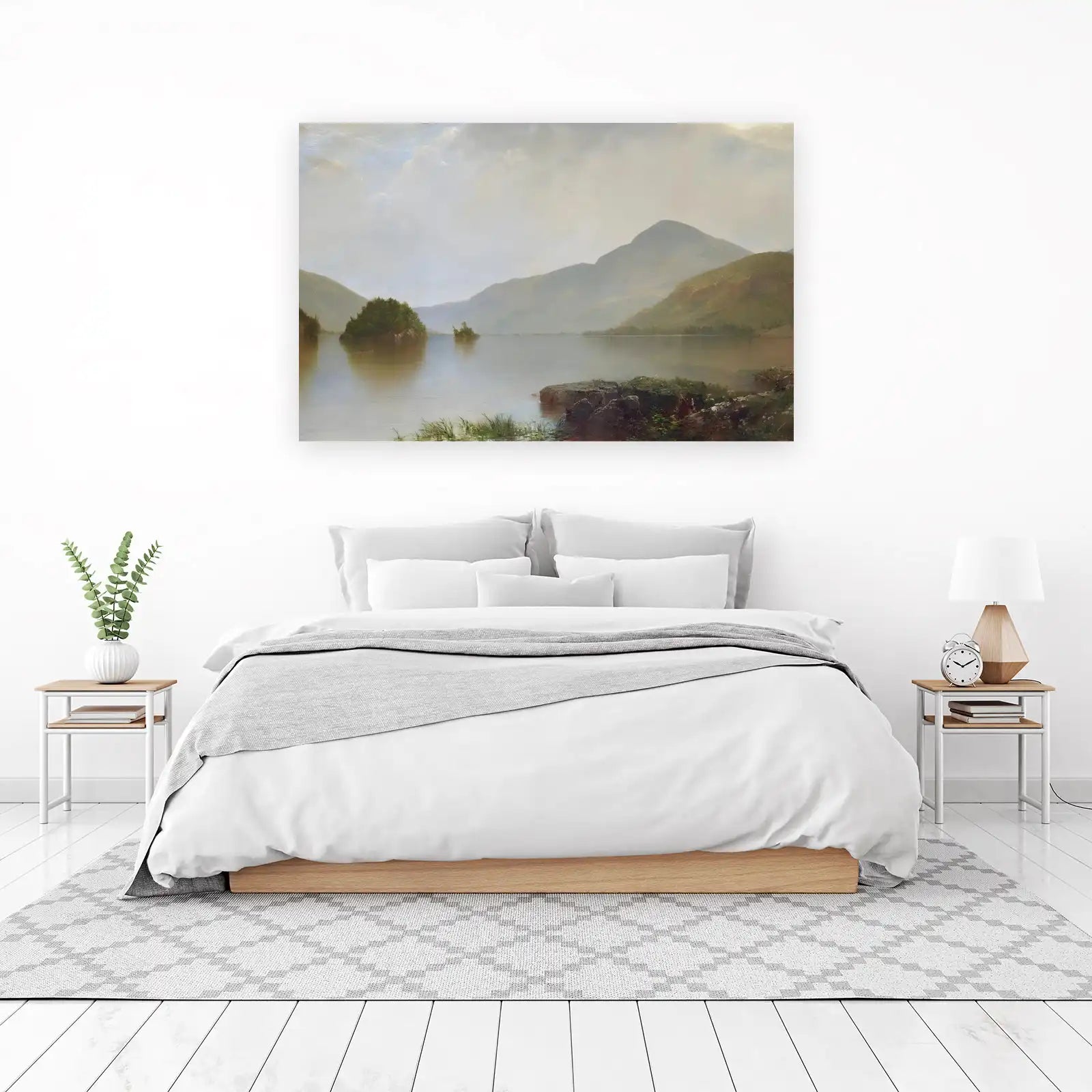 Tranquil Lake Landscape Mountain Mist Wall Art