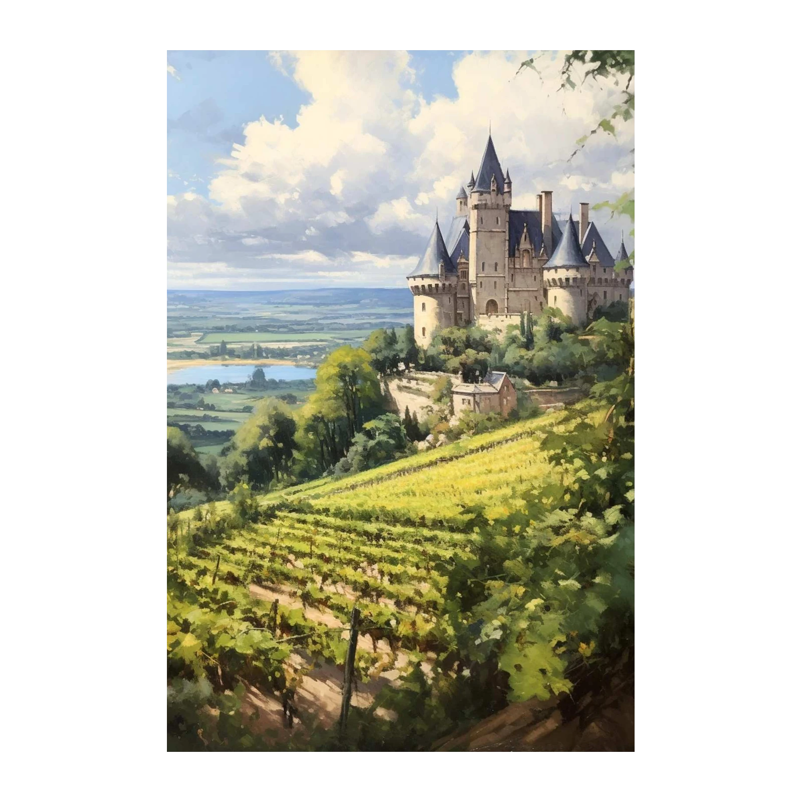 French Chateau & Vineyard Landscape Wall Art
