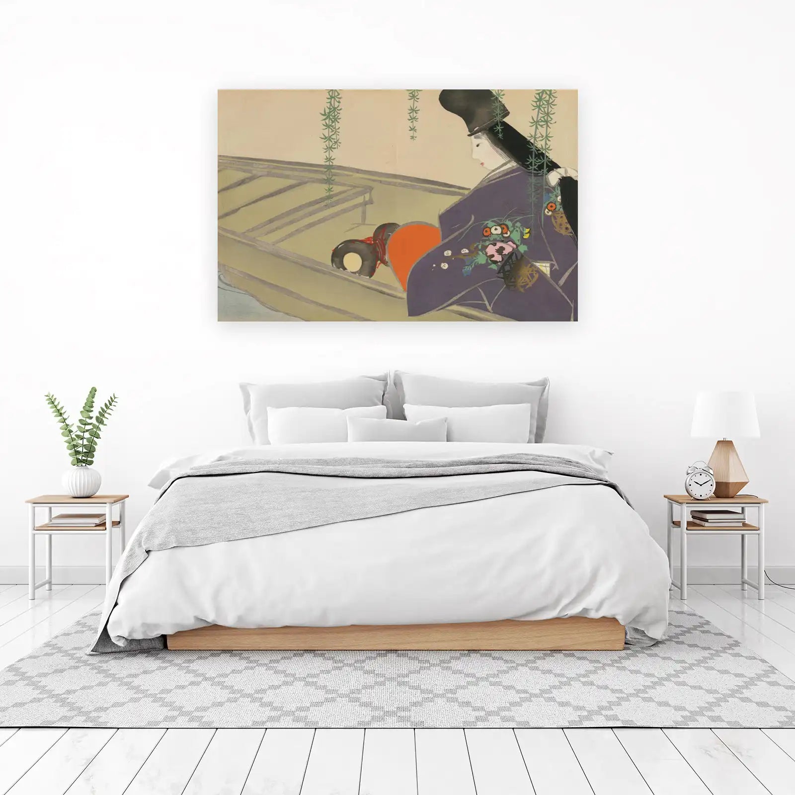 Elegant Japanese Woman Purple Kimono Wall Art