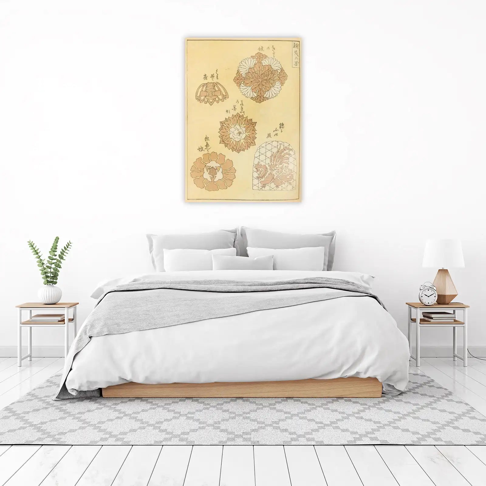 Japanese Floral & Rooster Motifs Wall Art