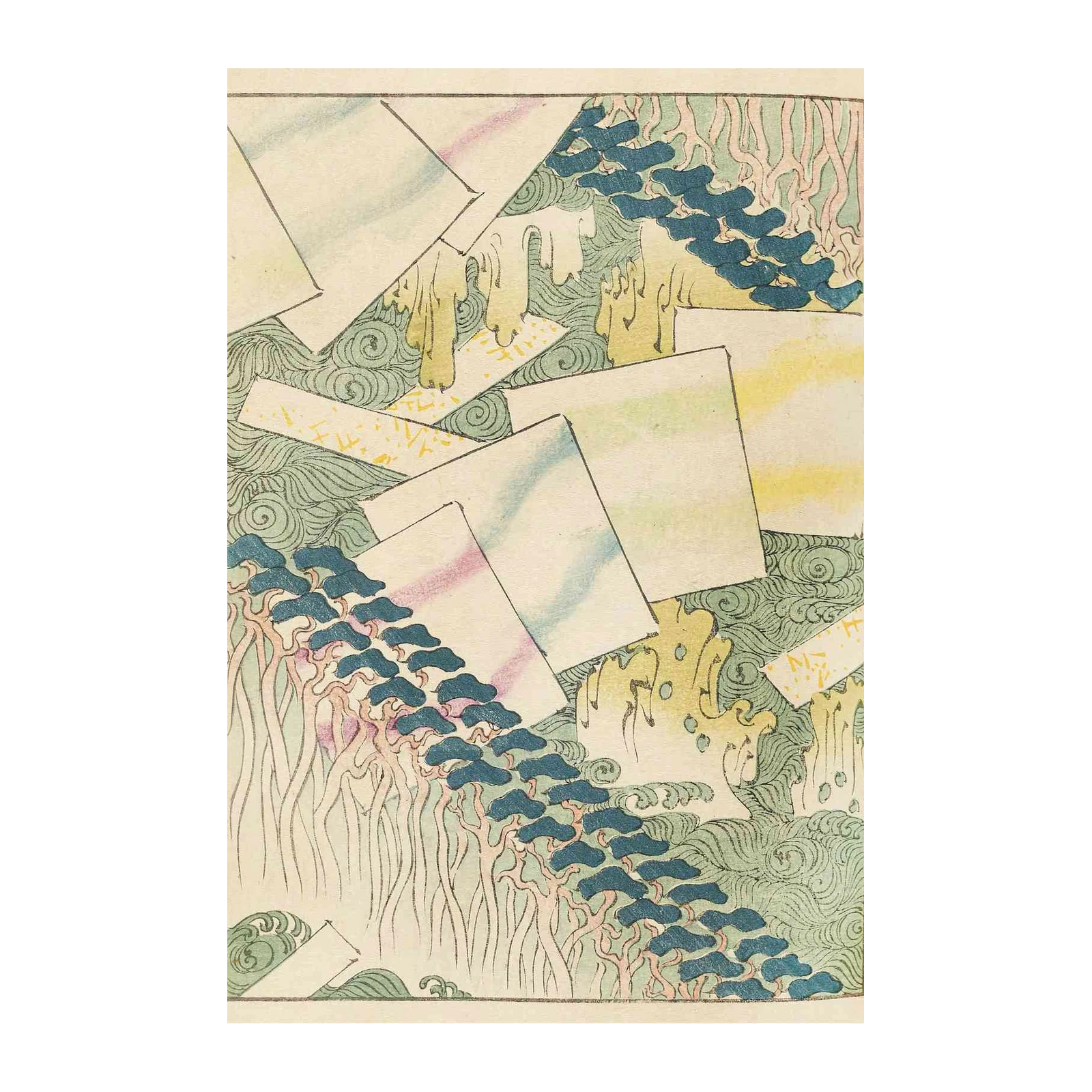 Abstract Japanese Wave & Pine Wall Art