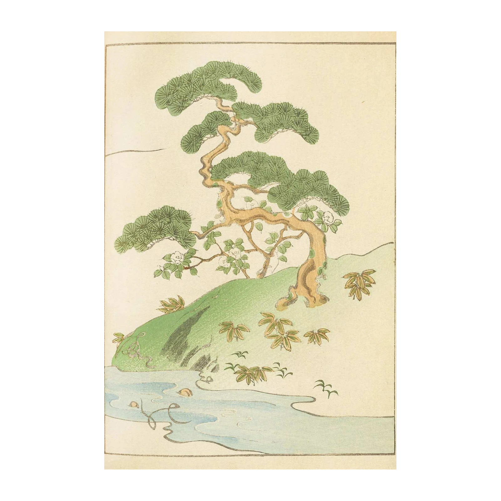 Serene Pine & Camellias Japanese Art Wall Art