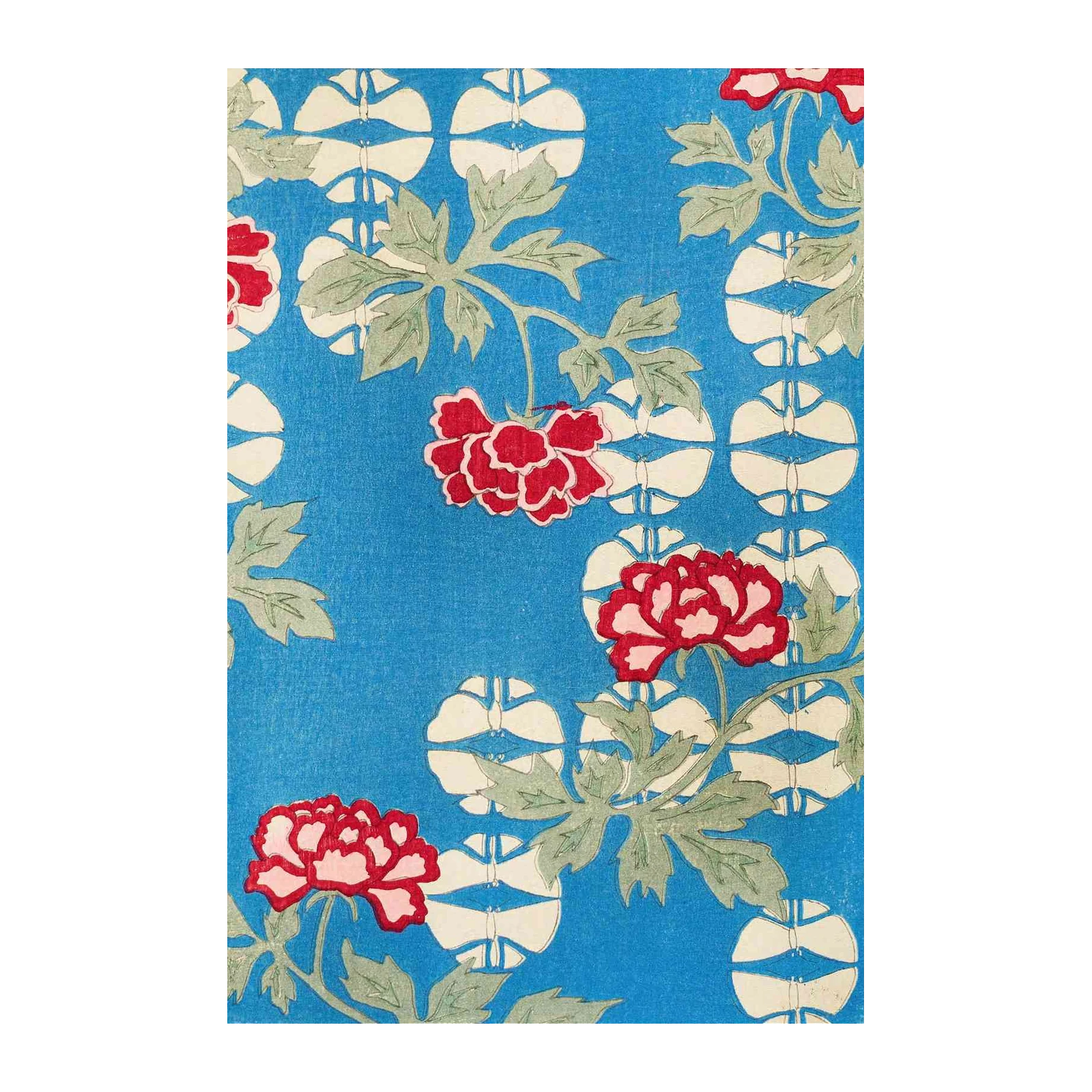 Vibrant Peony & Butterfly Blue Wall Art