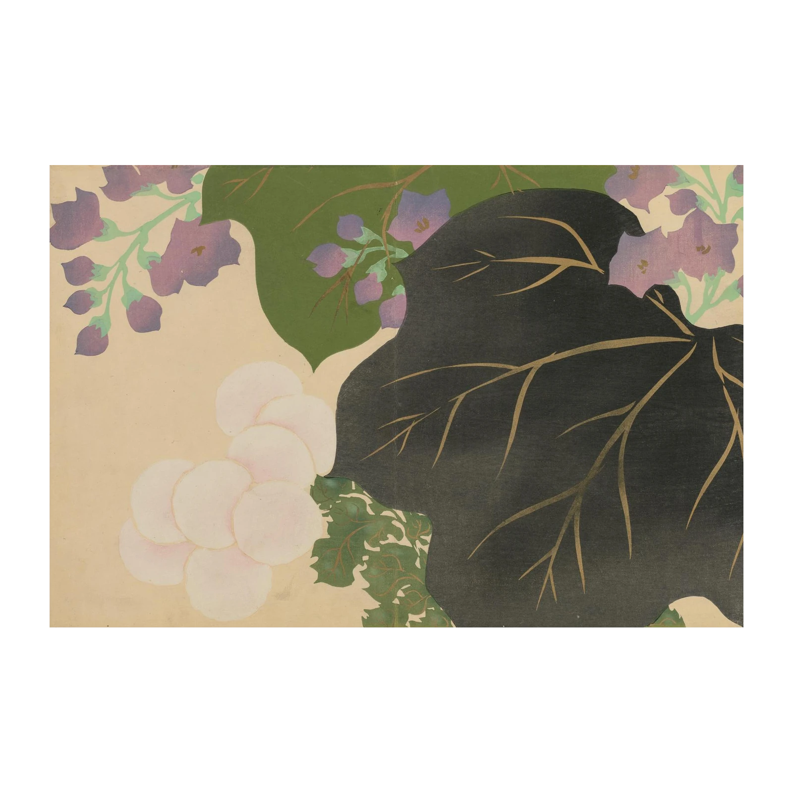 Japanese Botanical Art Purple Flowers Wall Art