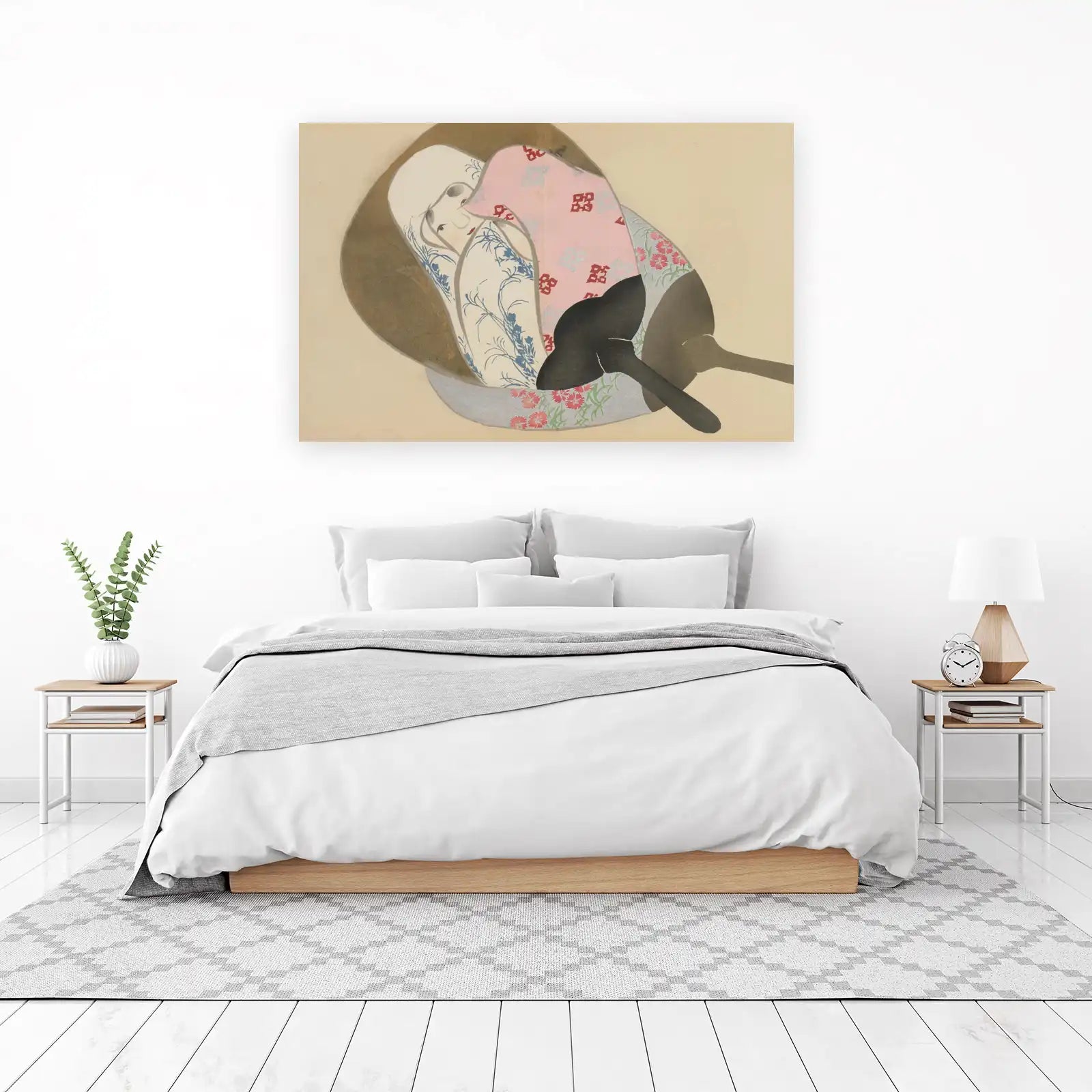 Serene Geisha Faces Floral Pattern Wall Art