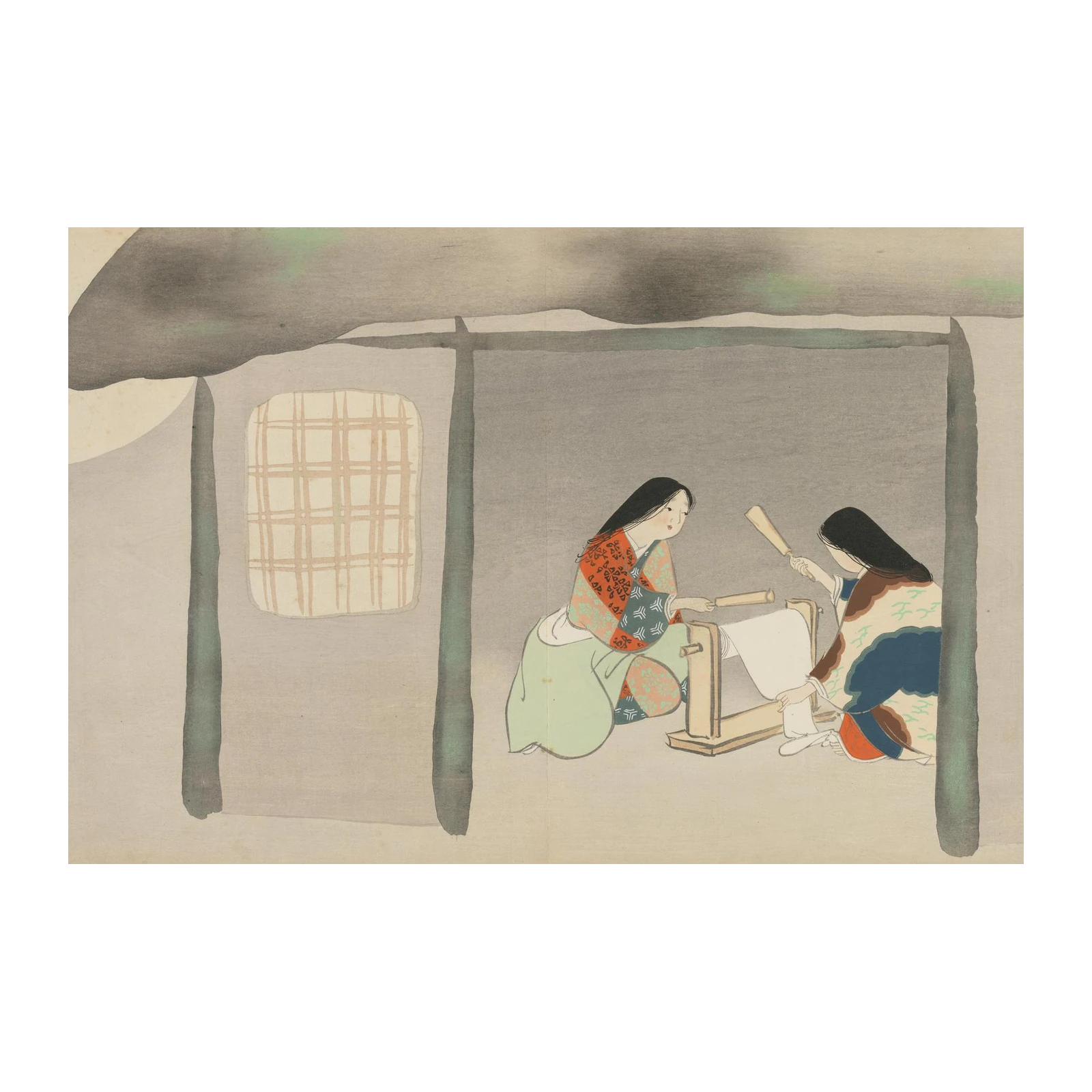 Serene Japanese Weaving Scene Wall Art