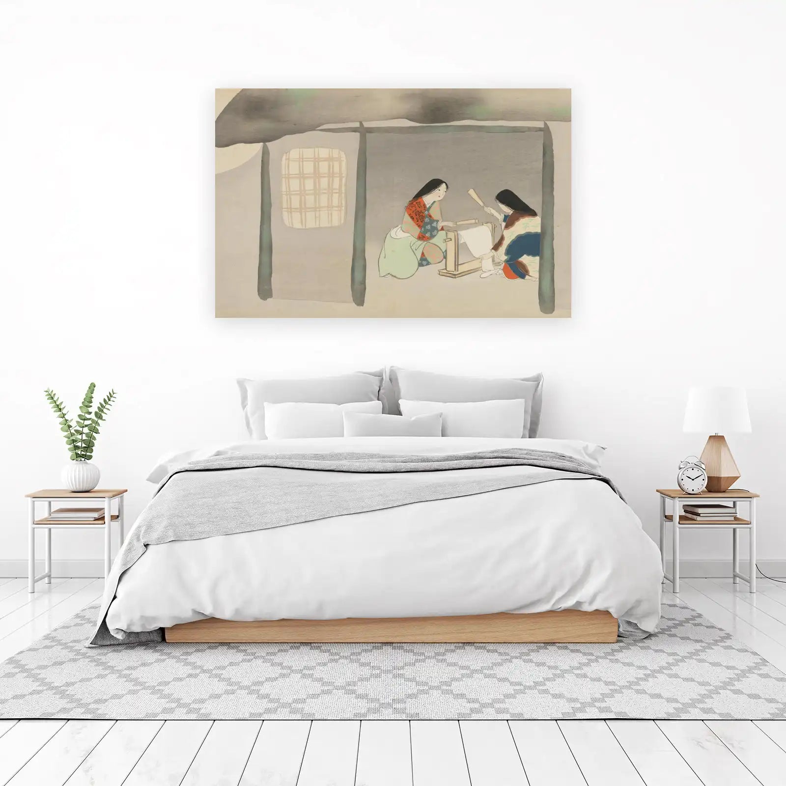 Serene Japanese Weaving Scene Wall Art