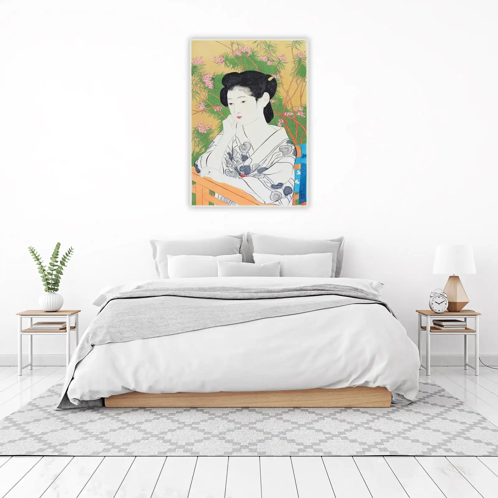 Elegant Japanese Woman Sakura Blossom Wall Art