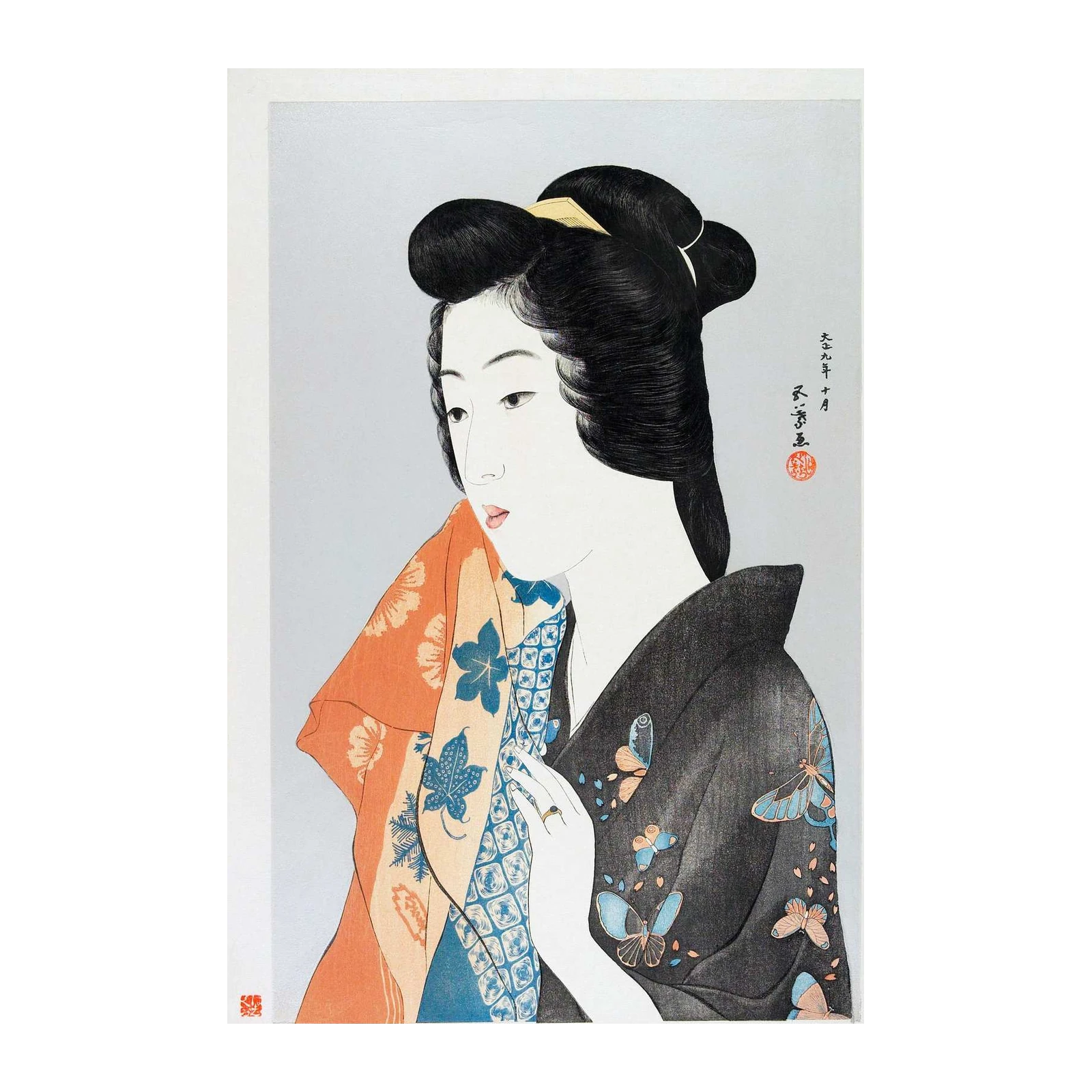 Elegant Japanese Lady Butterfly Kimono Wall Art