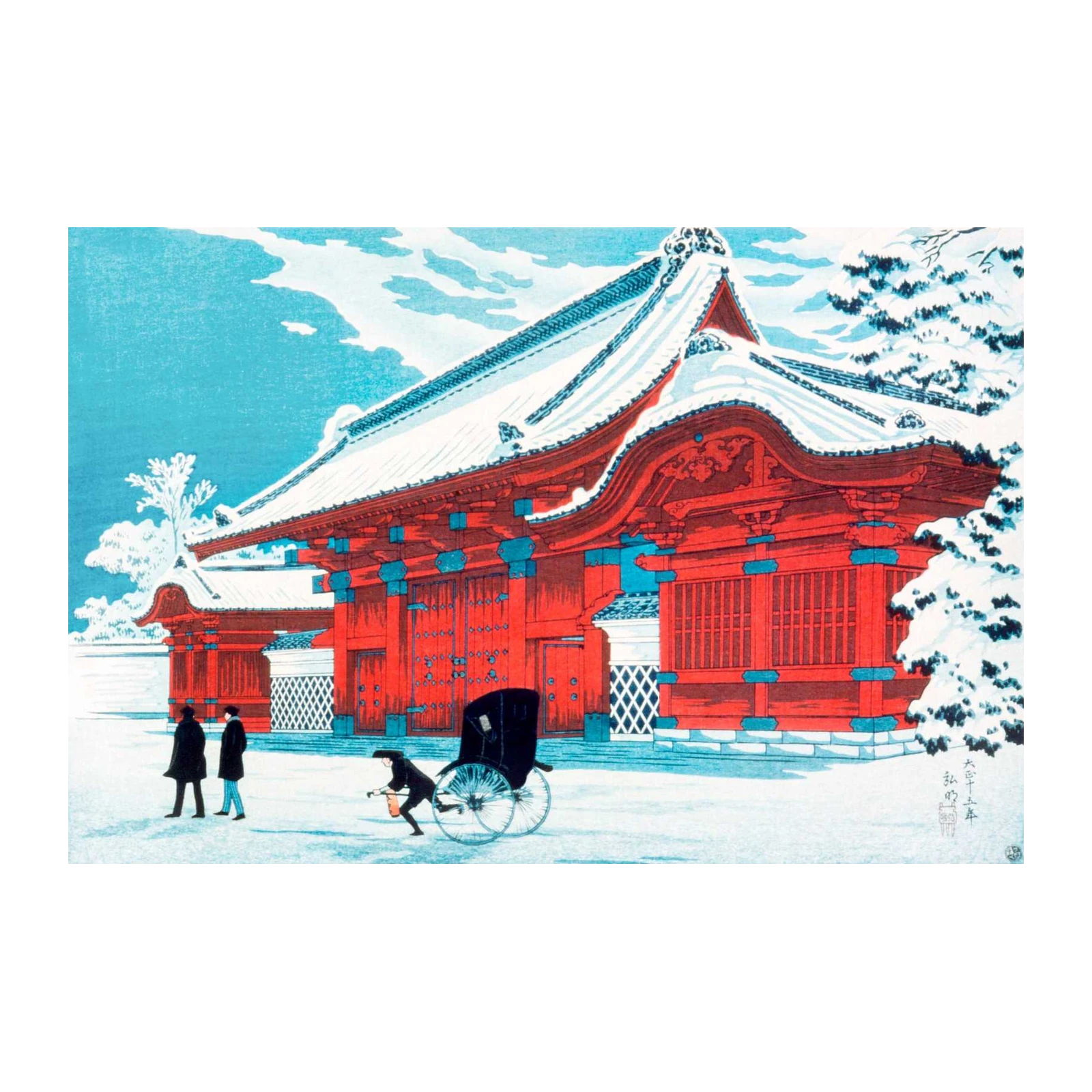 Vibrant Japanese Temple Winter Scene Wall Art