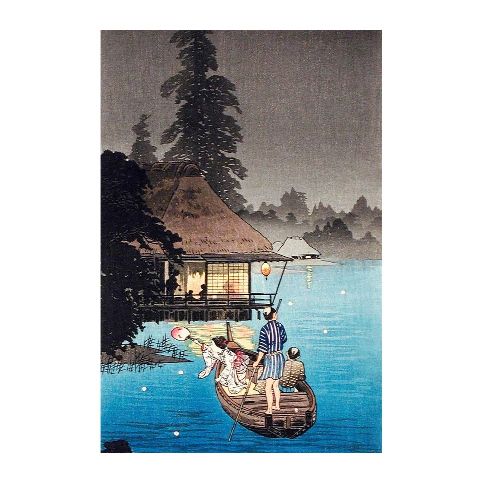 Serene Japanese Evening Boat Ride Wall Art