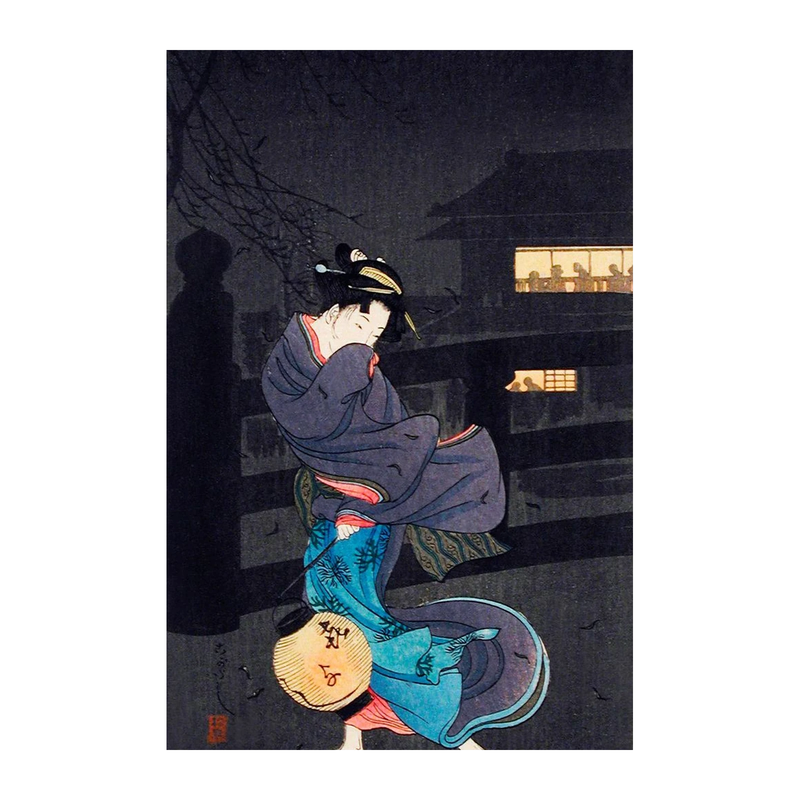 Japanese Geisha Night Walk Wall Art