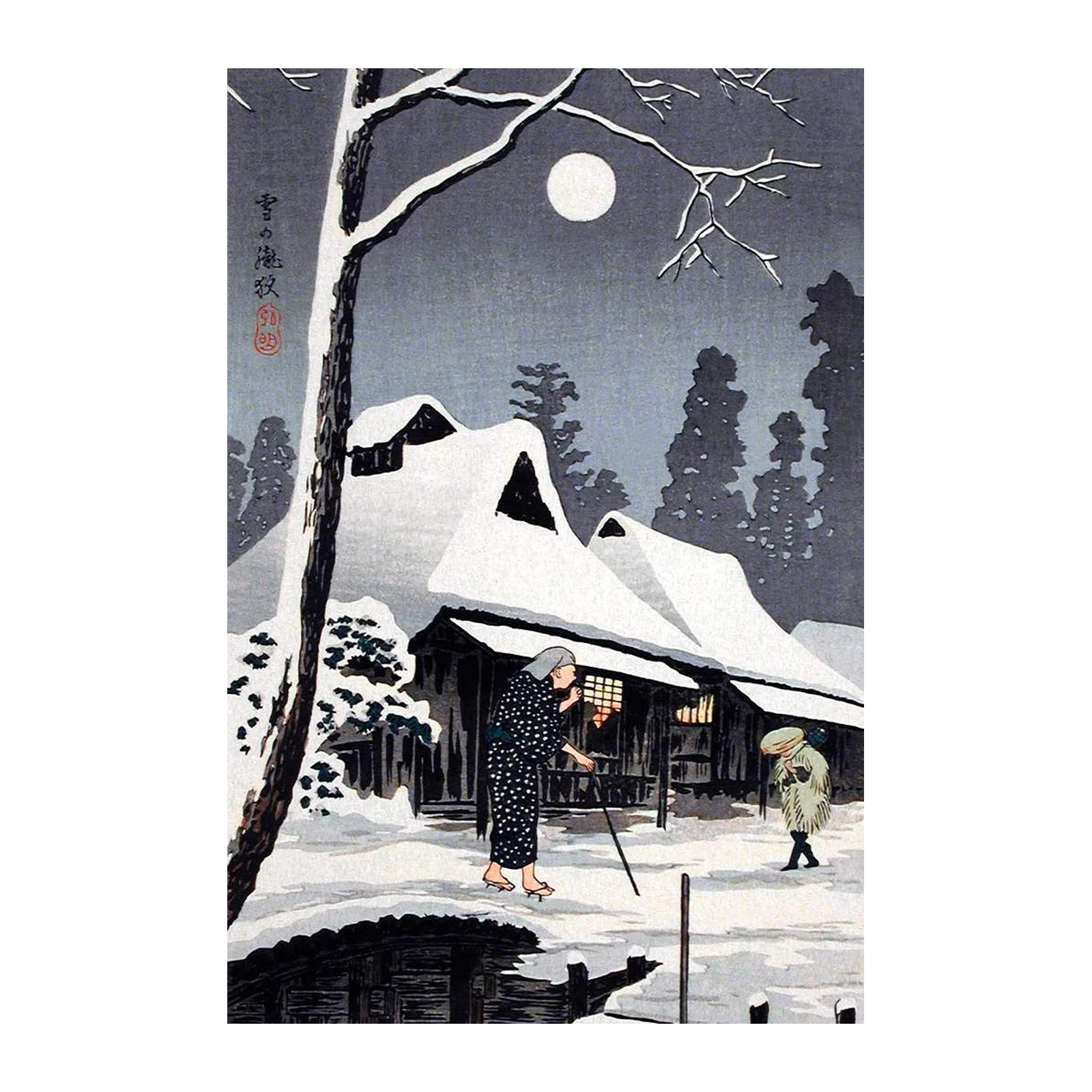 Japanese Winter Moonlit Night Wall Art