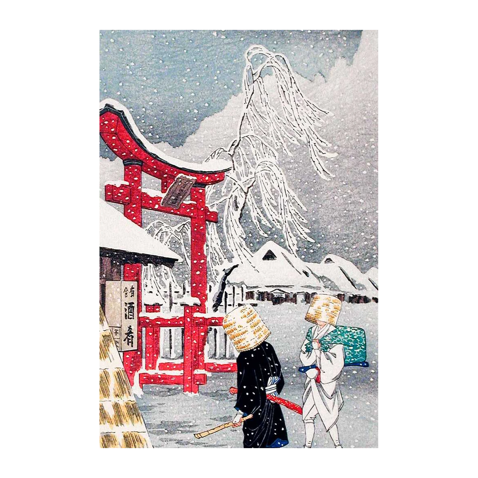 Serene Snowy Japanese Journey Wall Art