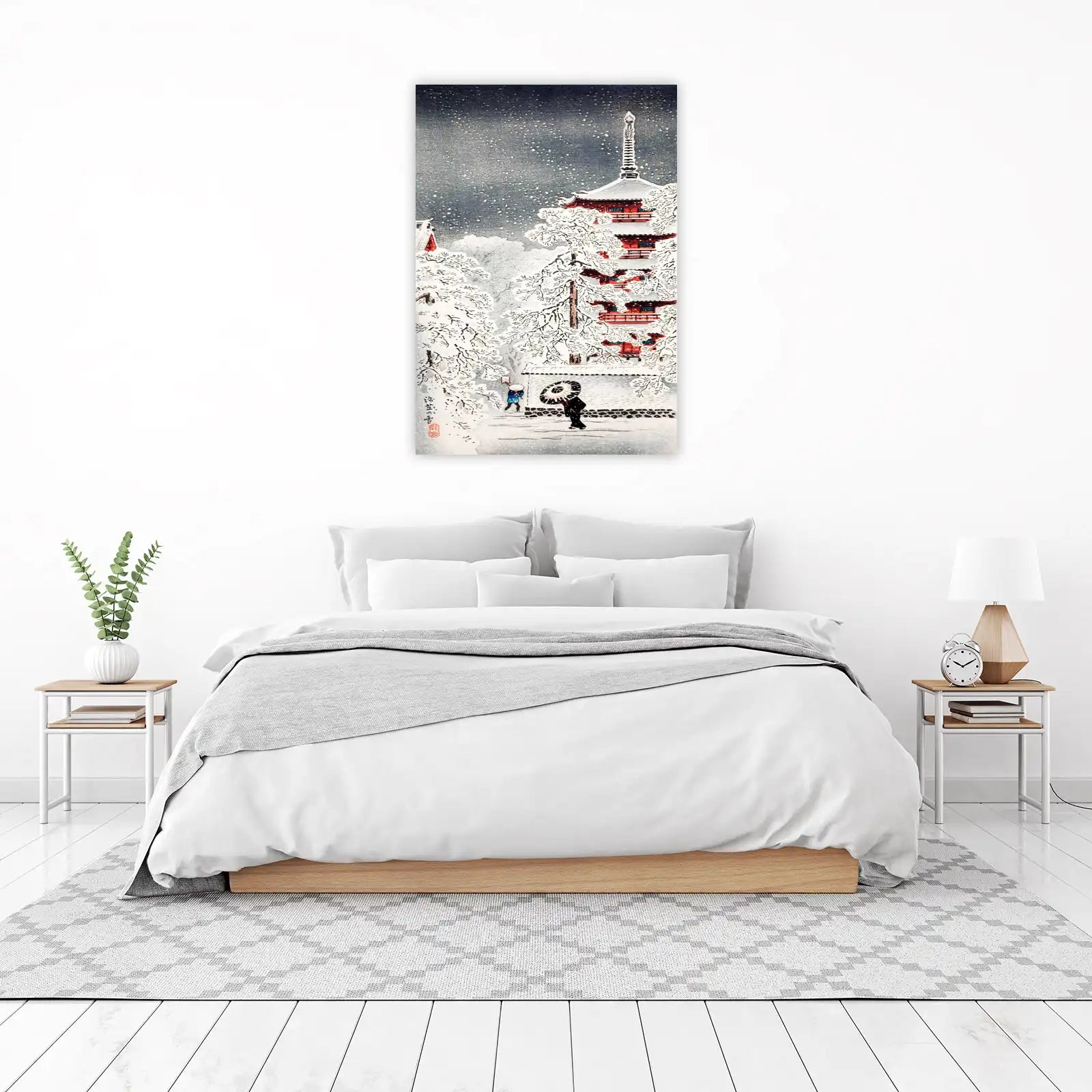Serene Winter Pagoda Japanese Art Wall Art