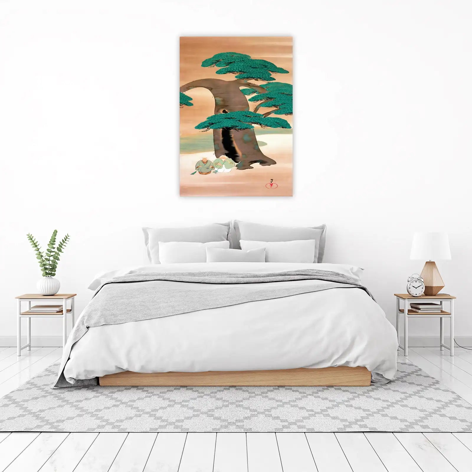 Serene Japanese Pine Tree & Figures Wall Art