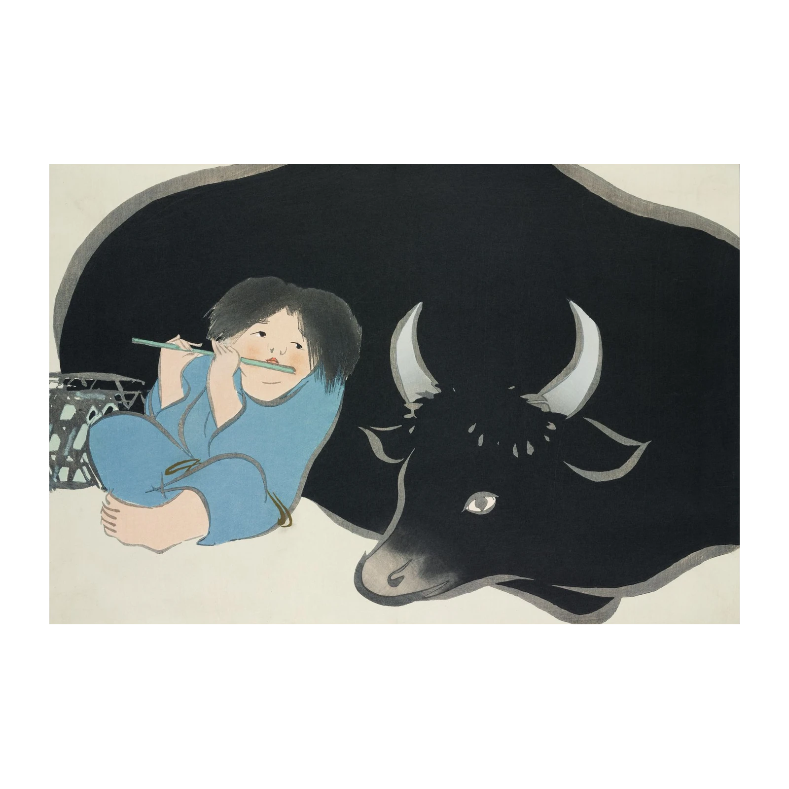 Serene Boy & Ox Flute Player Wall Art