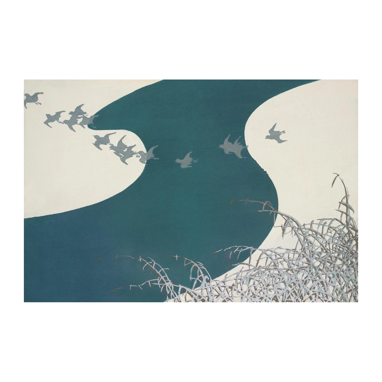 Serene Flock of Birds Riverbend Wall Art