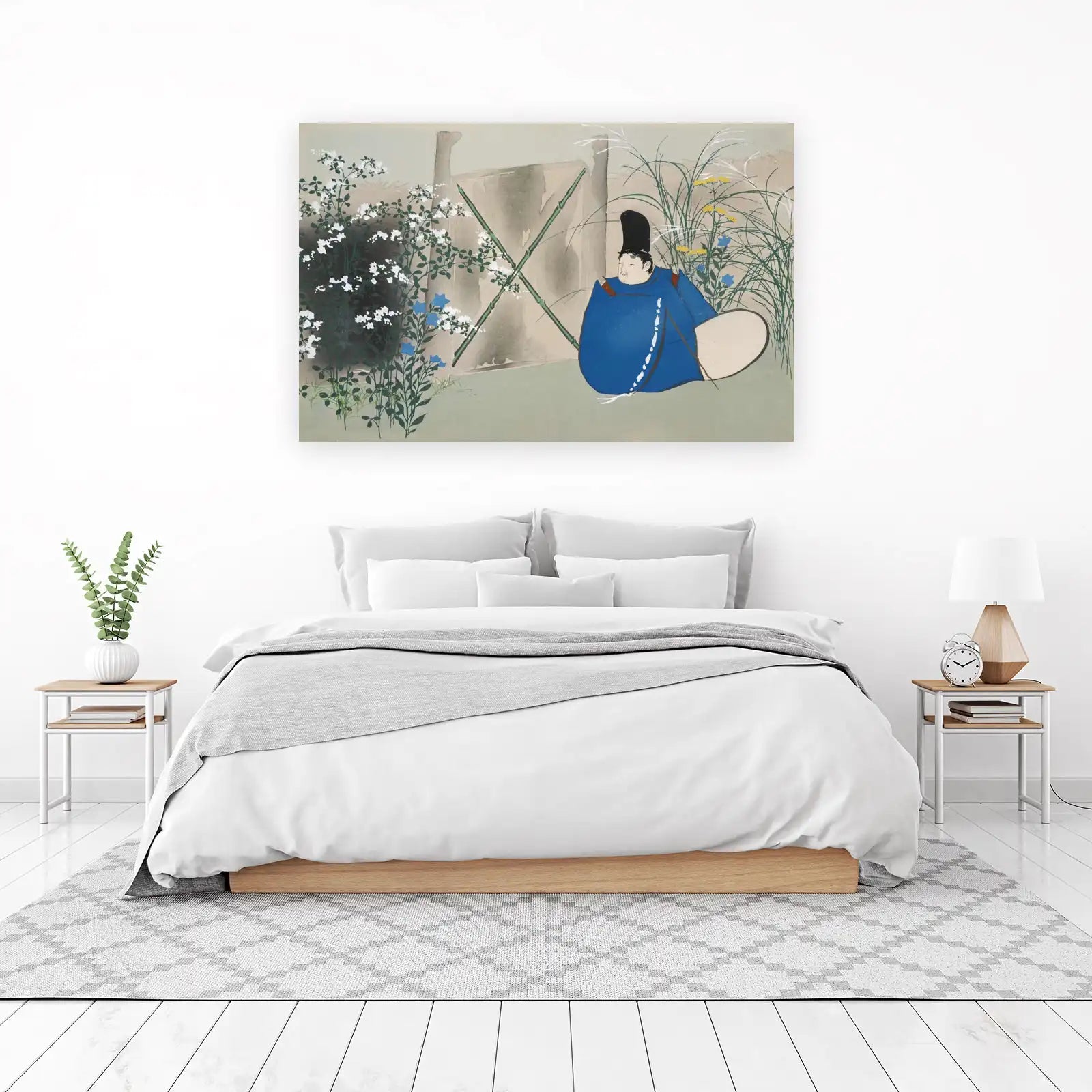 Serene Japanese Man with Flowers Wall Art