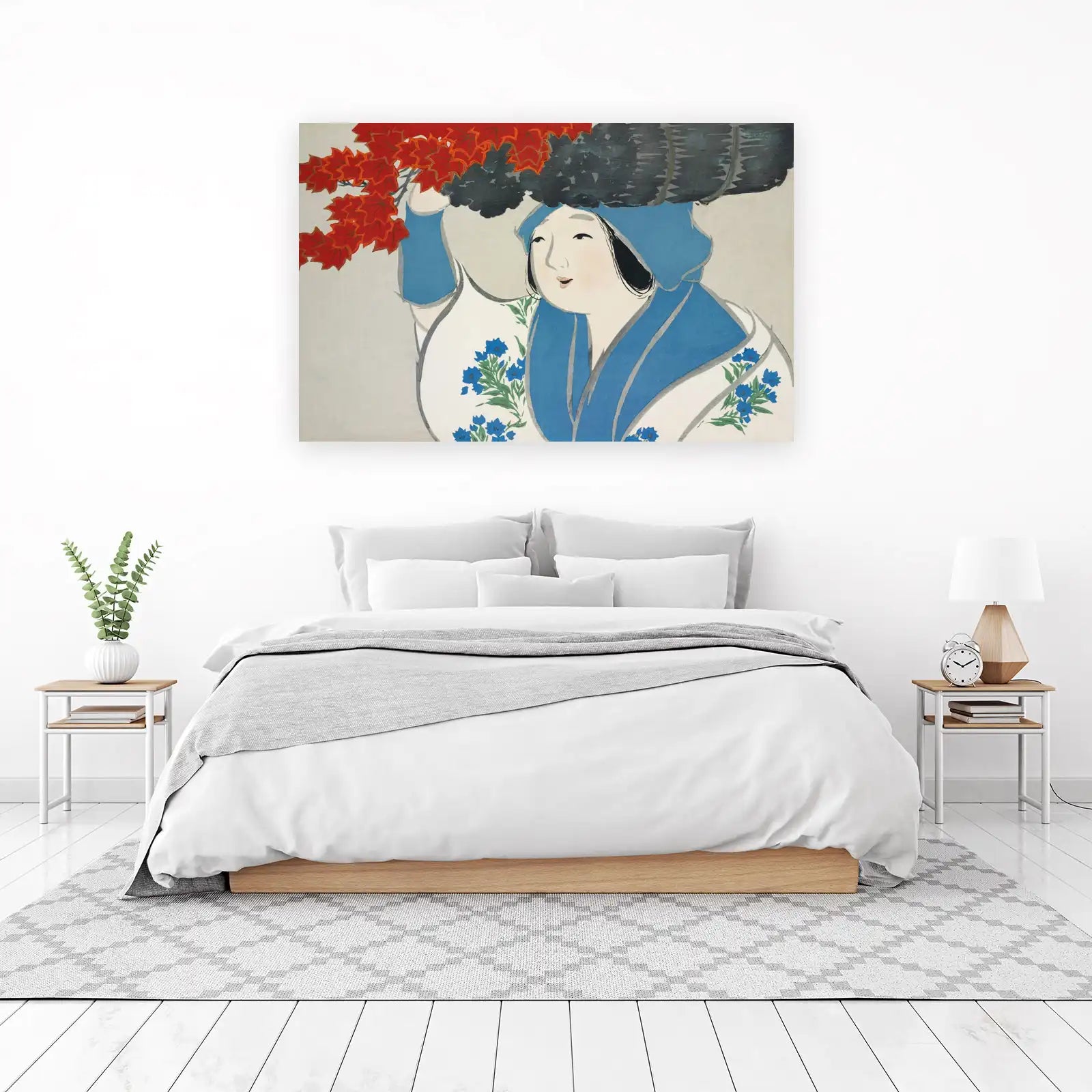 Vibrant Japanese Woman Red Maple Wall Art