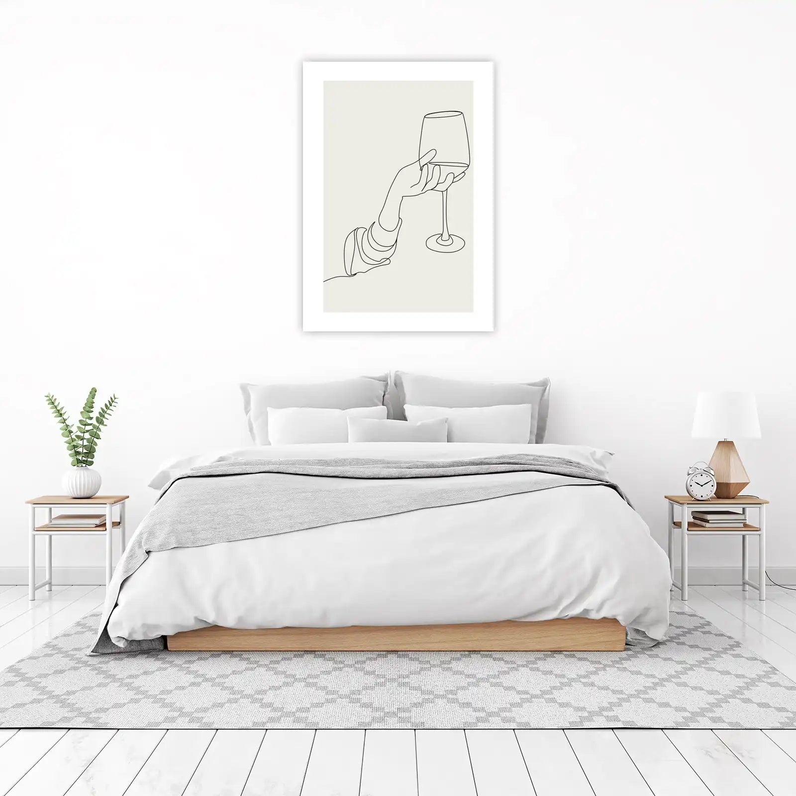 Elegant Hand Holding Wine Glass Line Art Wall Art