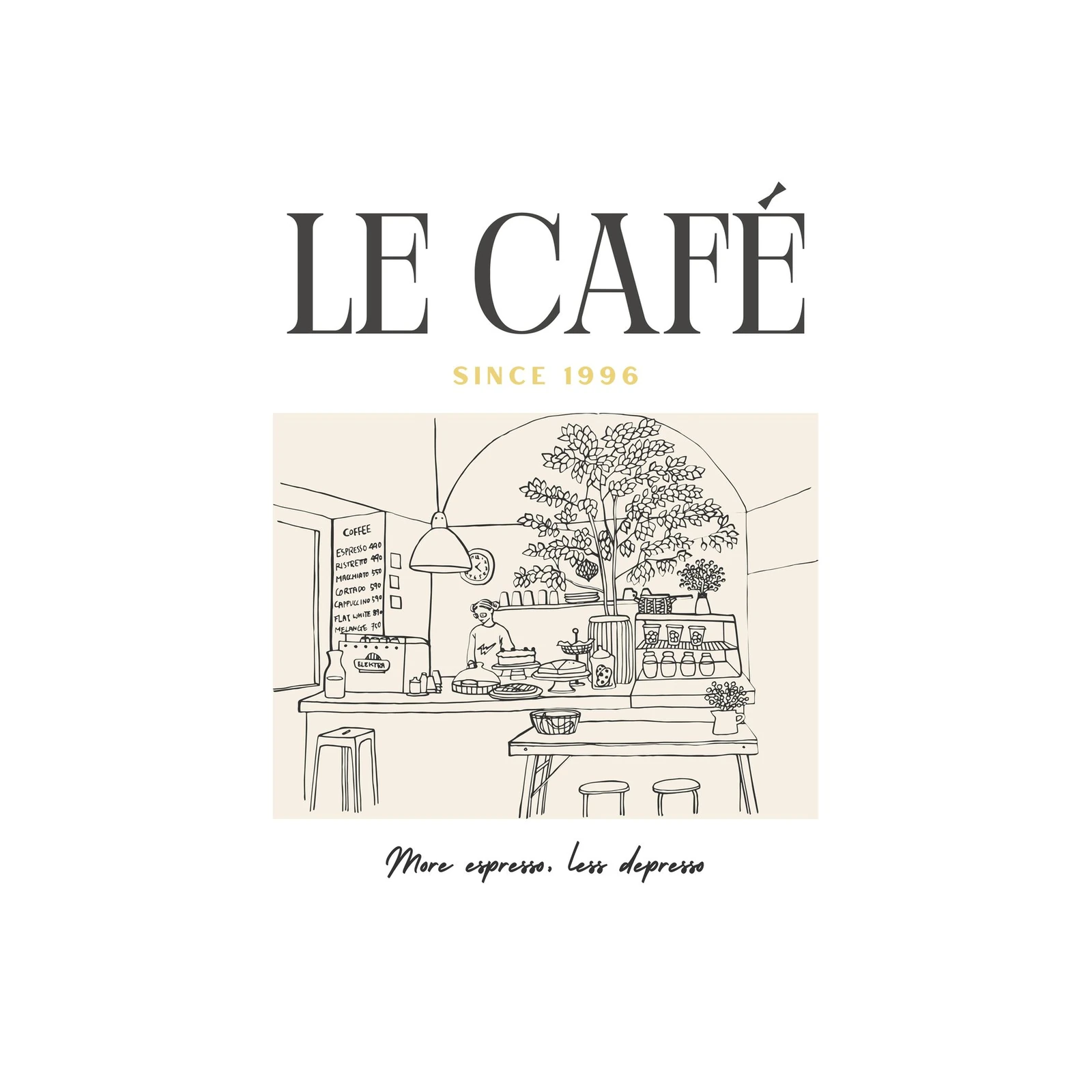 Vintage Cafe Sketch Wall Art Wall Art