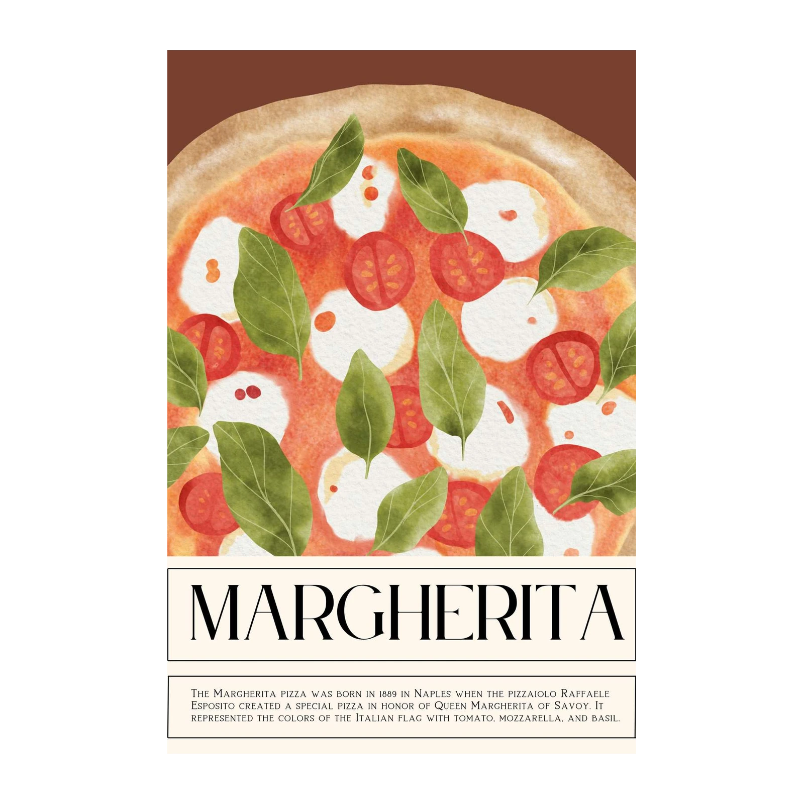 Margherita Pizza Watercolor Wall Art