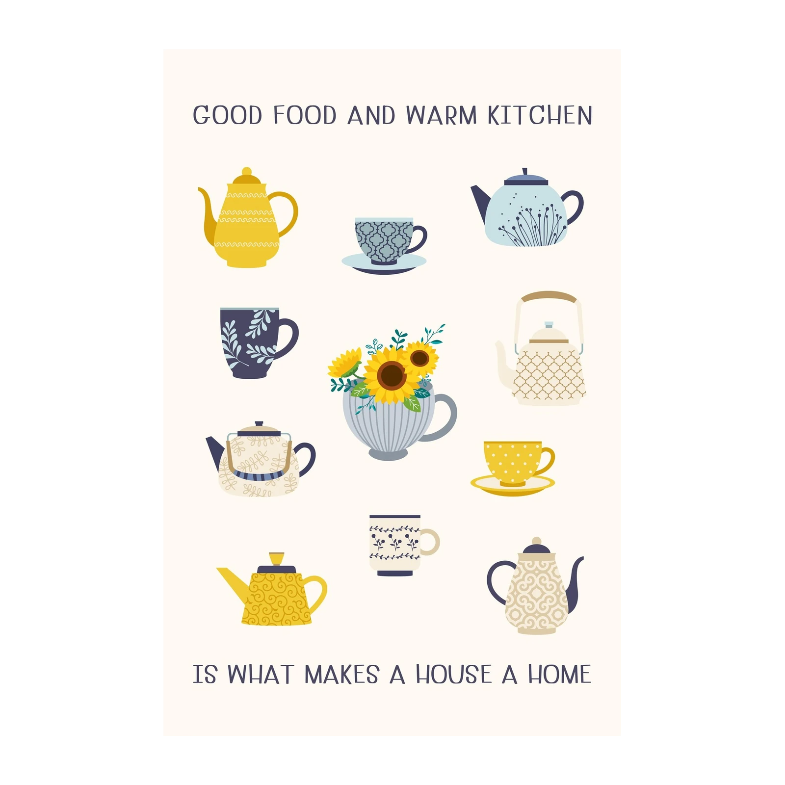Cozy Kitchen Teapots & Sunflowers Wall Art