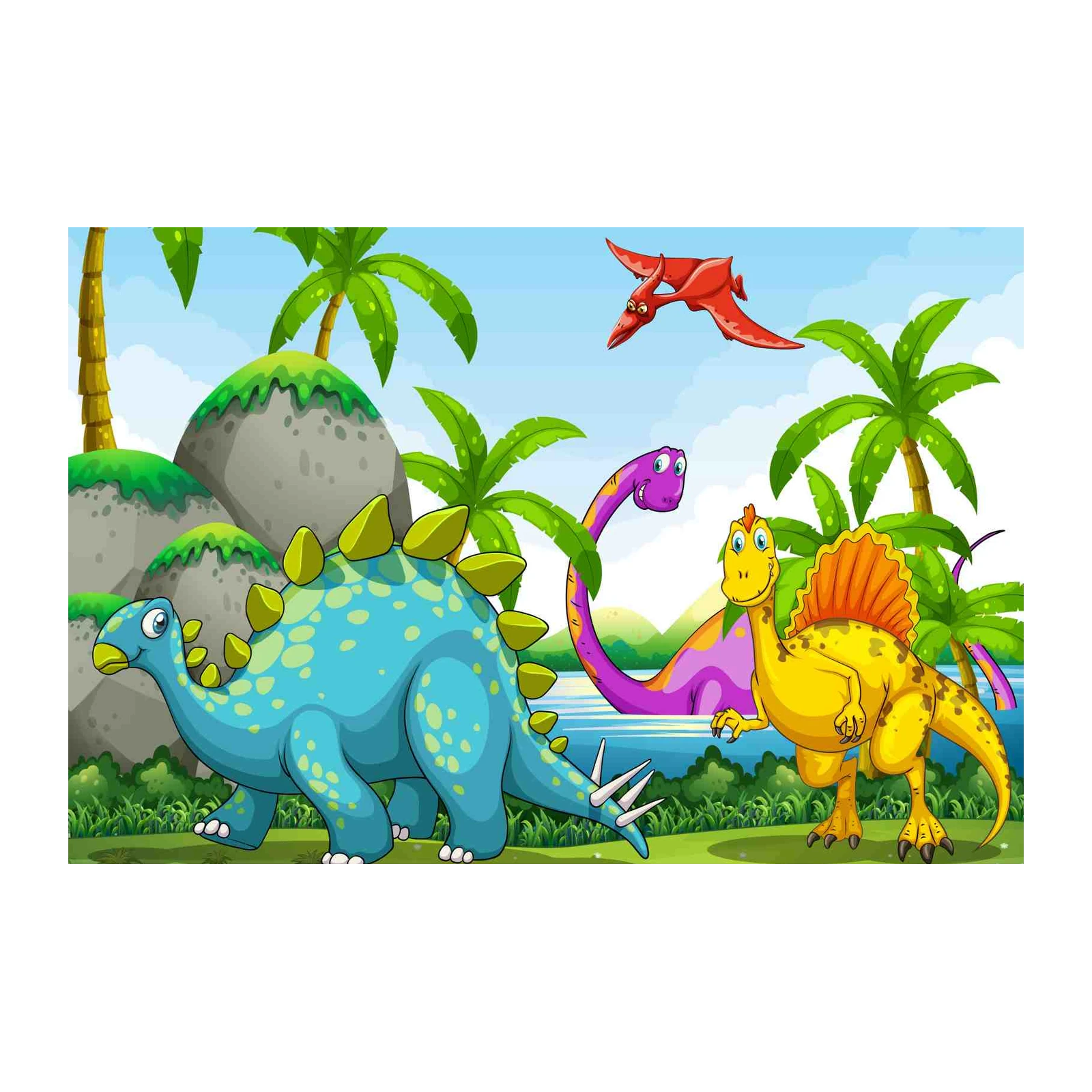 Vibrant Dinosaur Jungle Adventure Wall Art