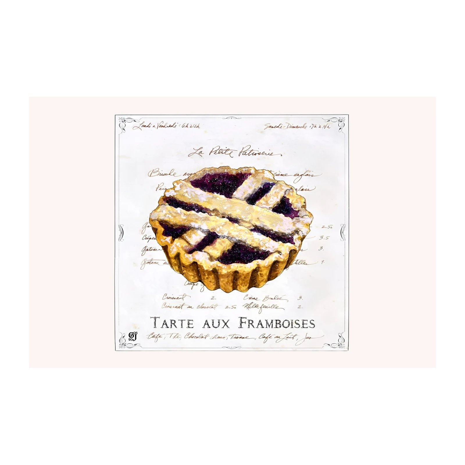 French Raspberry Tart Watercolor Wall Art Wall Art